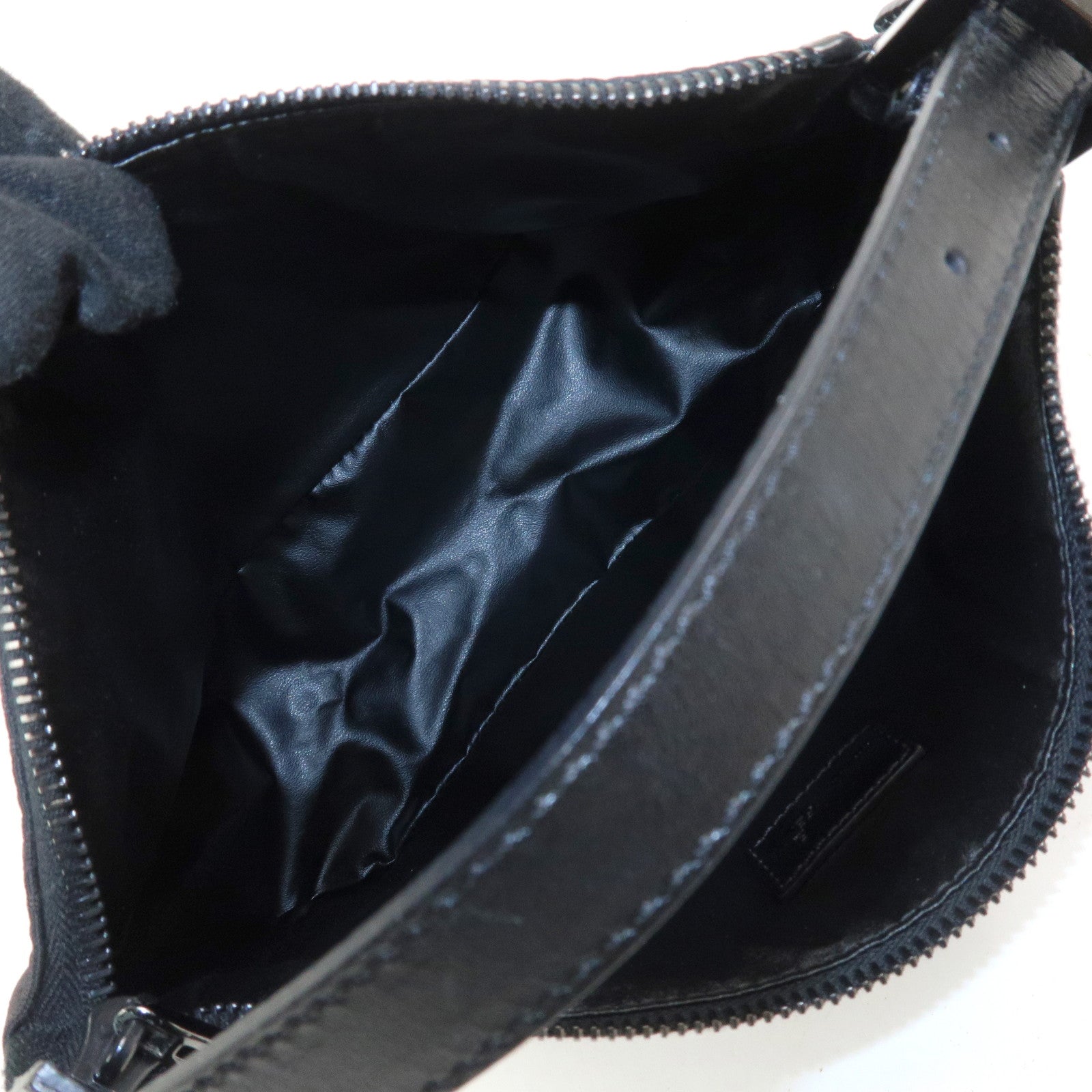 FENDI Zucchino Canvas Leather Hand Bag Pouch Black 8N0005