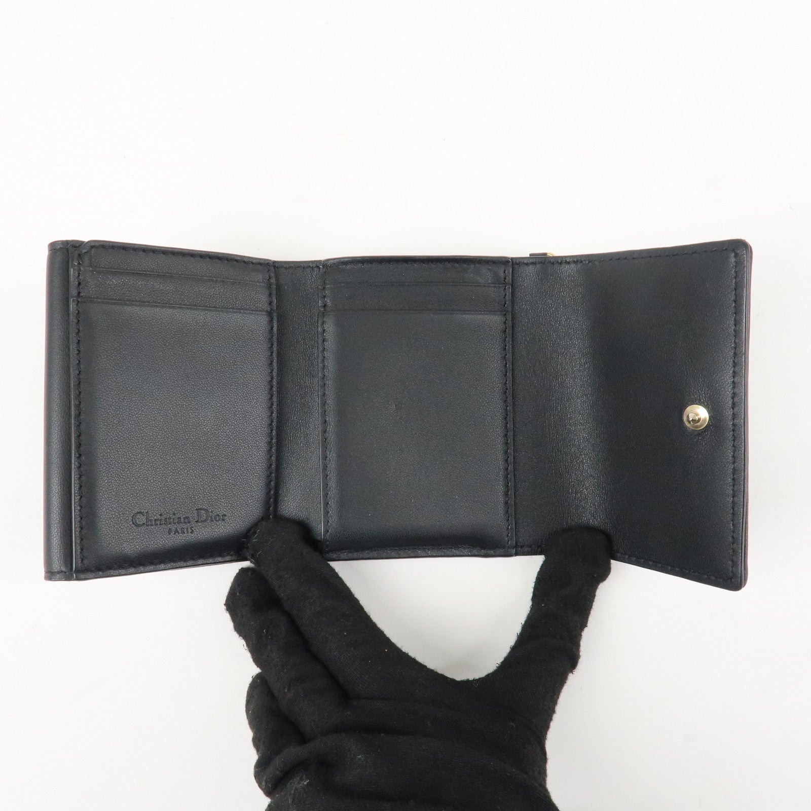 Christian Dior Cannage Leather Tri-fold Wallet Black Used
