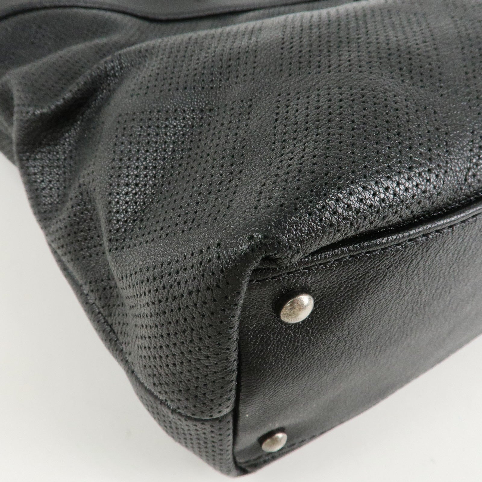 CHANEL COCO Mark Patent Leather Punchcing Tote Bag Shoulder Bag Black Used