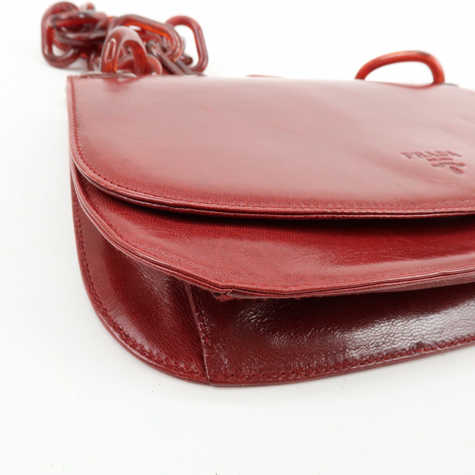 PRADA Logo Leather Plastic Chain Shoulder Bag Hand Bag Red