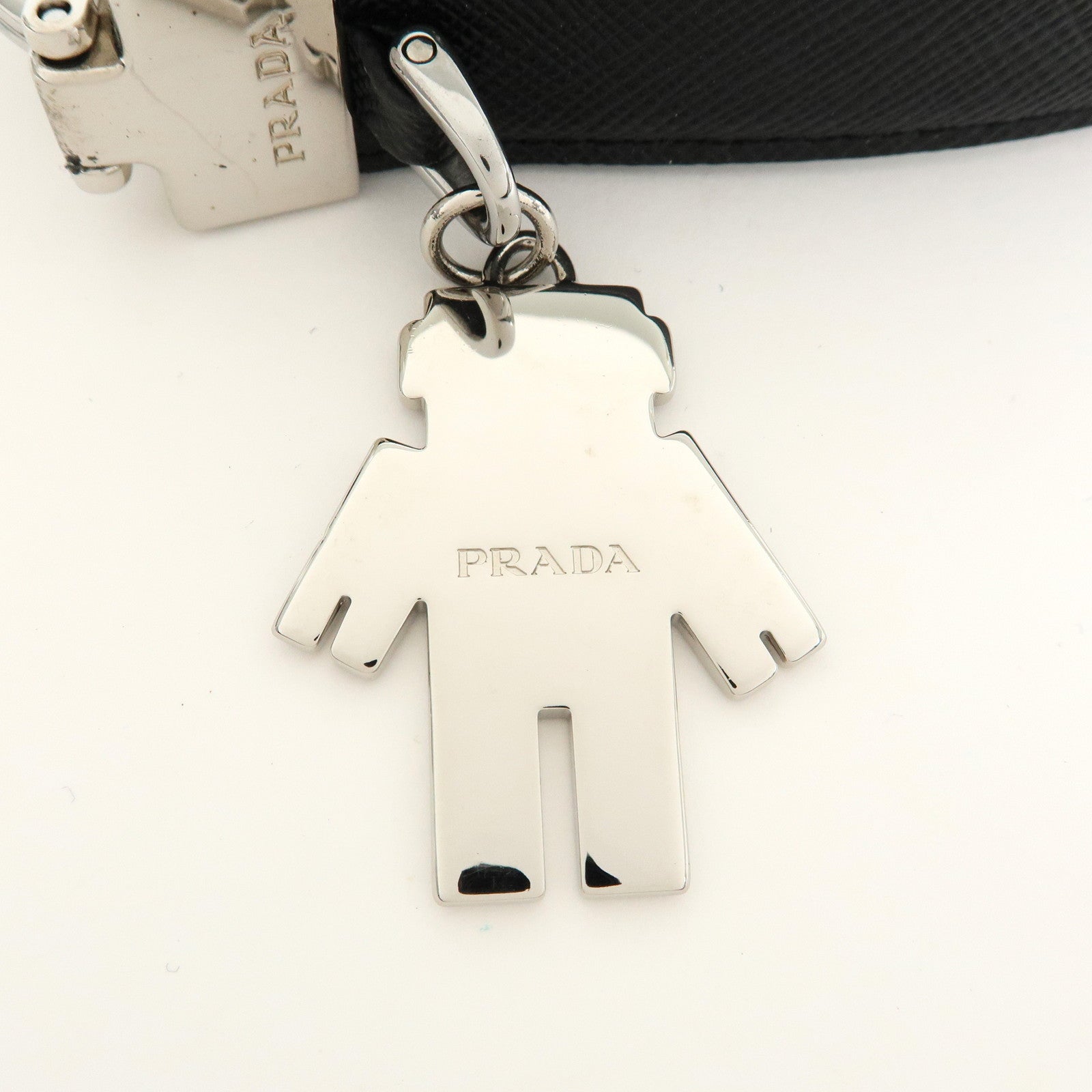 PRADA Safiano Leather Metal Robot Bag Charm Key Charm Black 2PP040