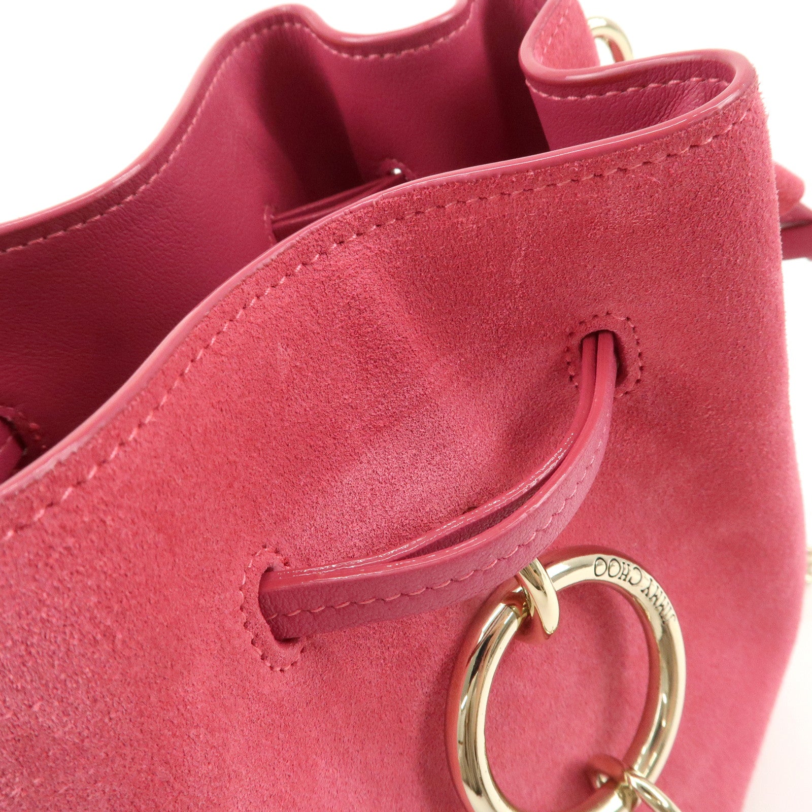 JIMMY CHOO Callie Drawstrings S Suede Chain Shoulder Bag Pink Used