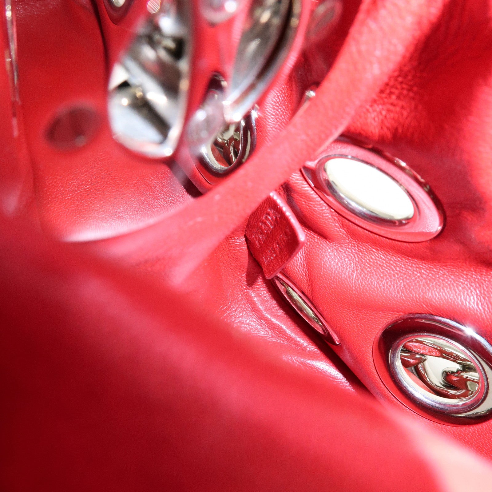 PRADA Grommet Leather Chain Shoulder Bag Hand Bag Red
