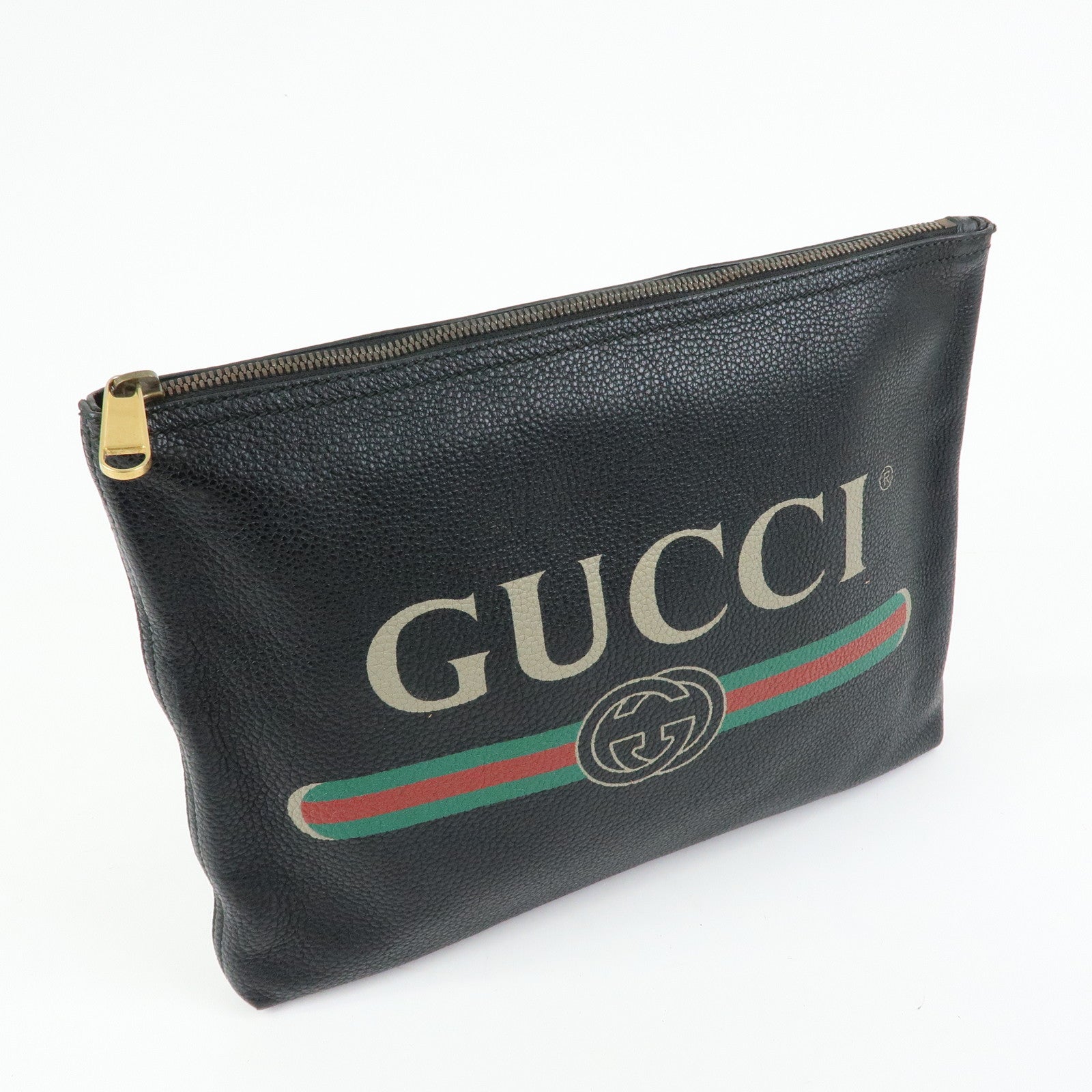 GUCCI Sherry Vintage Logo Leather Clutch Bag Black 500981
