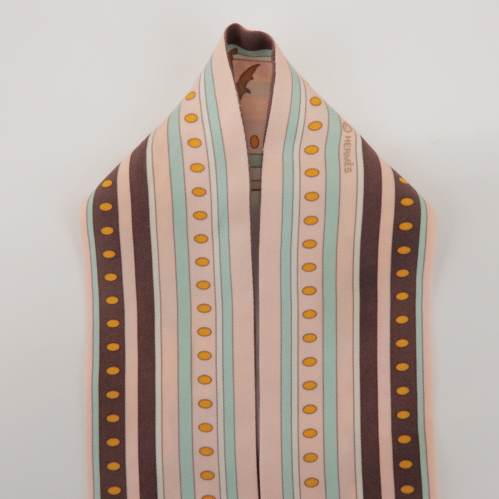 HERMES Twilly 100% Silk Scarf Sequence Pink Brown
