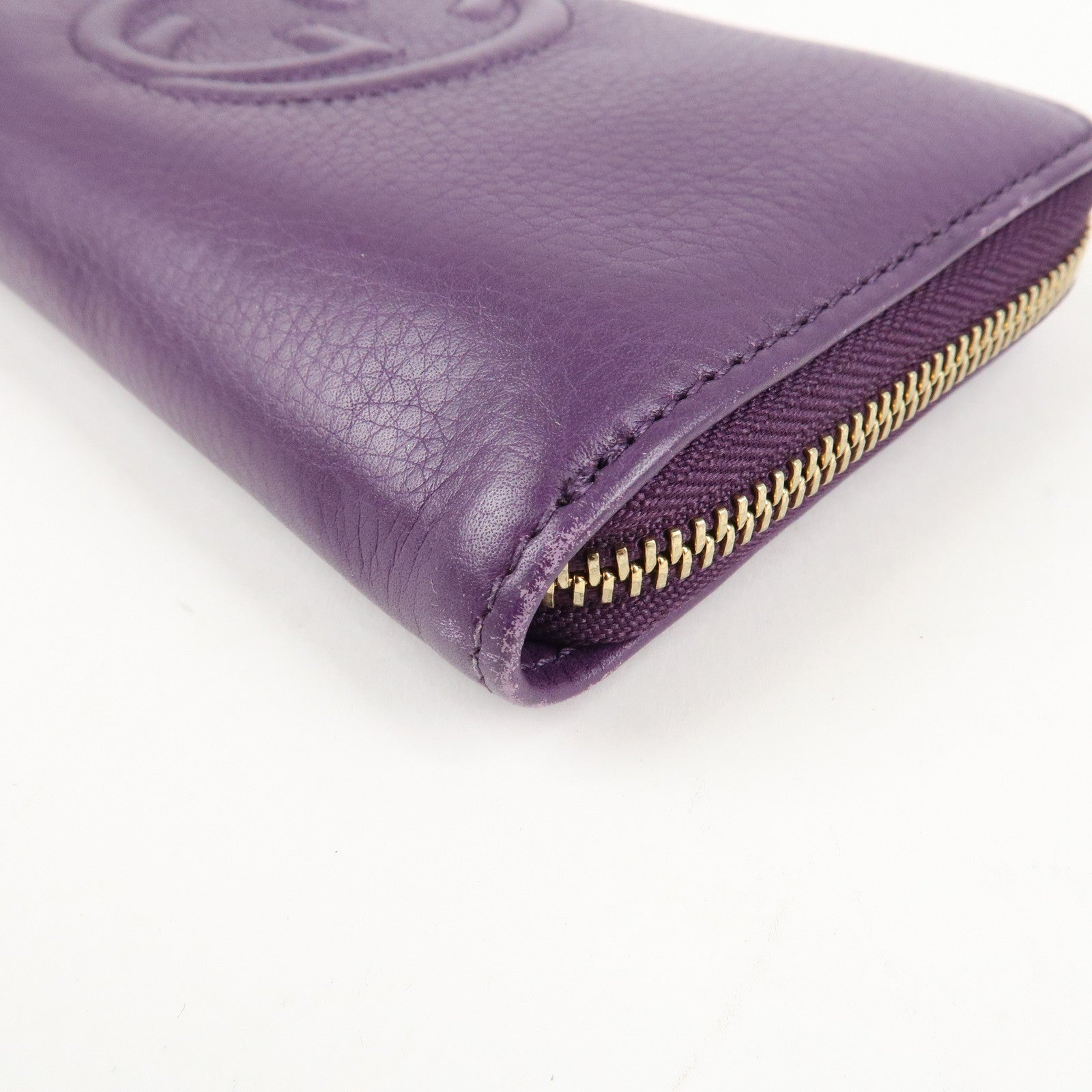 GUCCI SOHO Leather Zip Around Long Wallet Purple Used