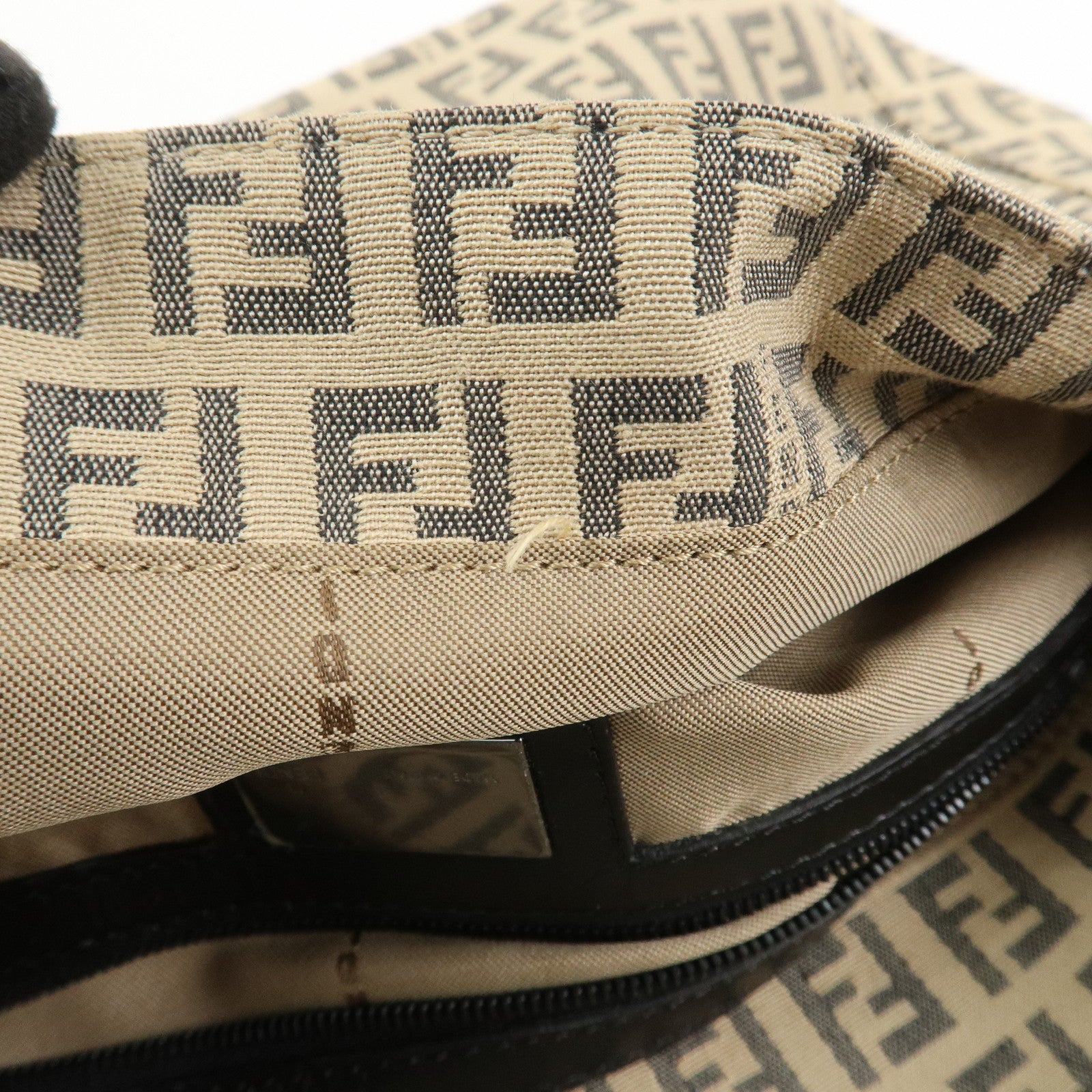 FENDI Zucchino Mamma Baguette Canvas Leather Shoulder Bag 8BR001