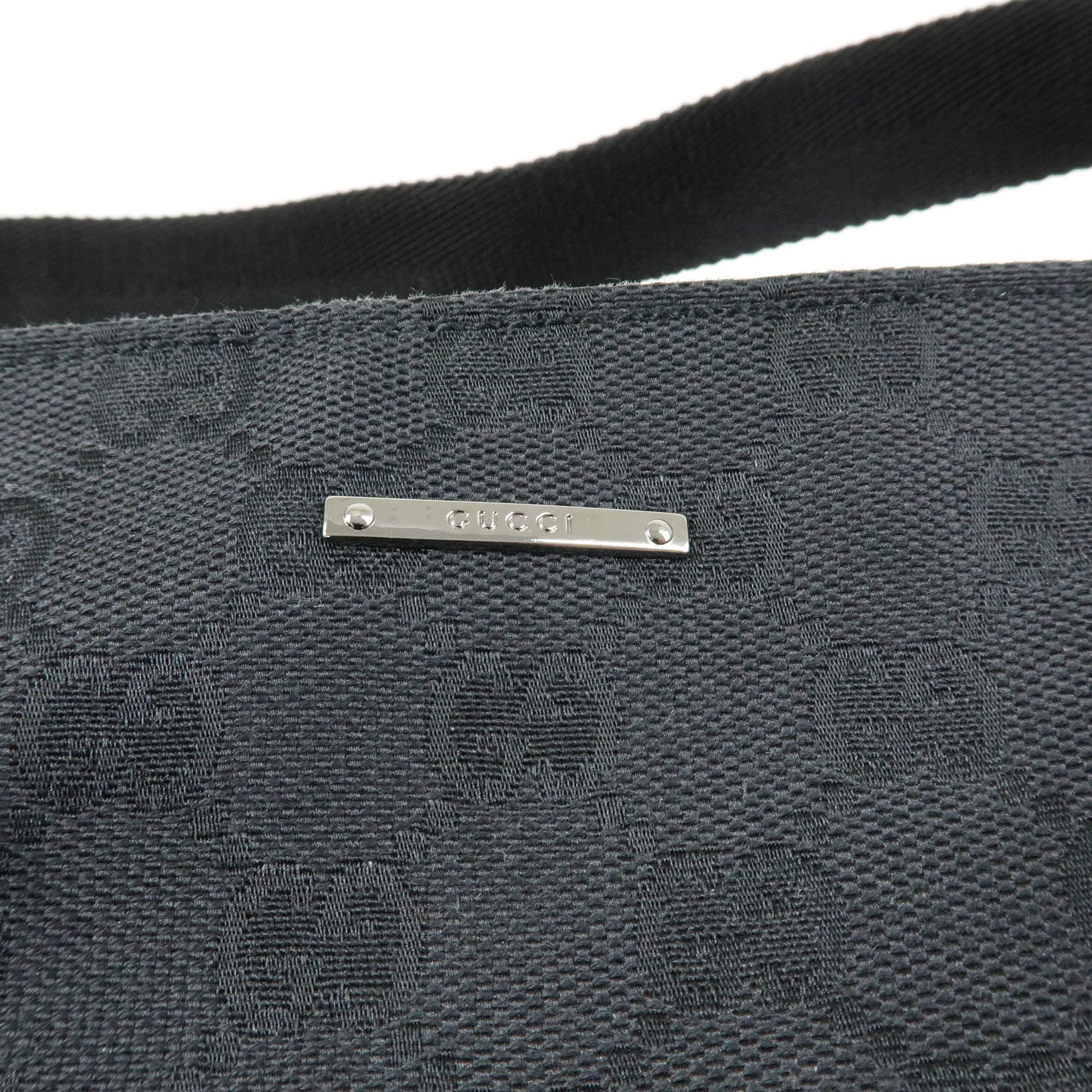 GUCCI Logo GG Canvas Leather Small Hand Bag Pouch Black 106644