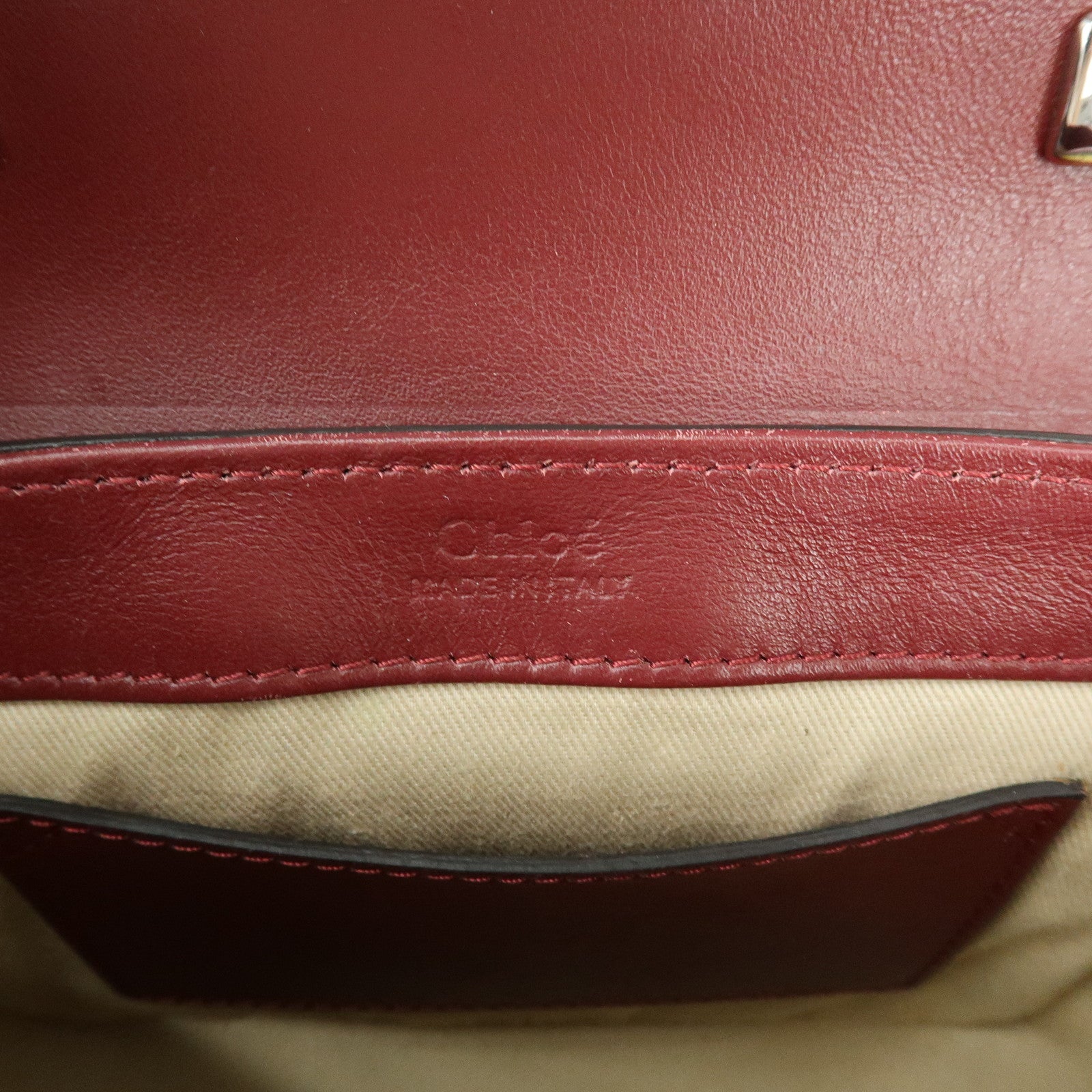 Chloe C Engrabed Leather 2Way Bag Shoulder Bag Bordeaux Yellow