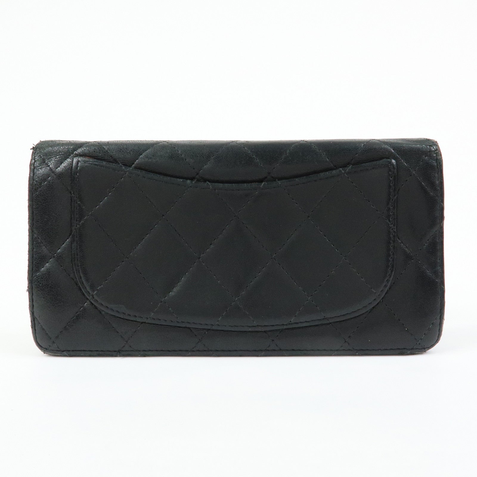 CHANEL Matelasse COCO Mark Lamb Skin Long Wallet Black