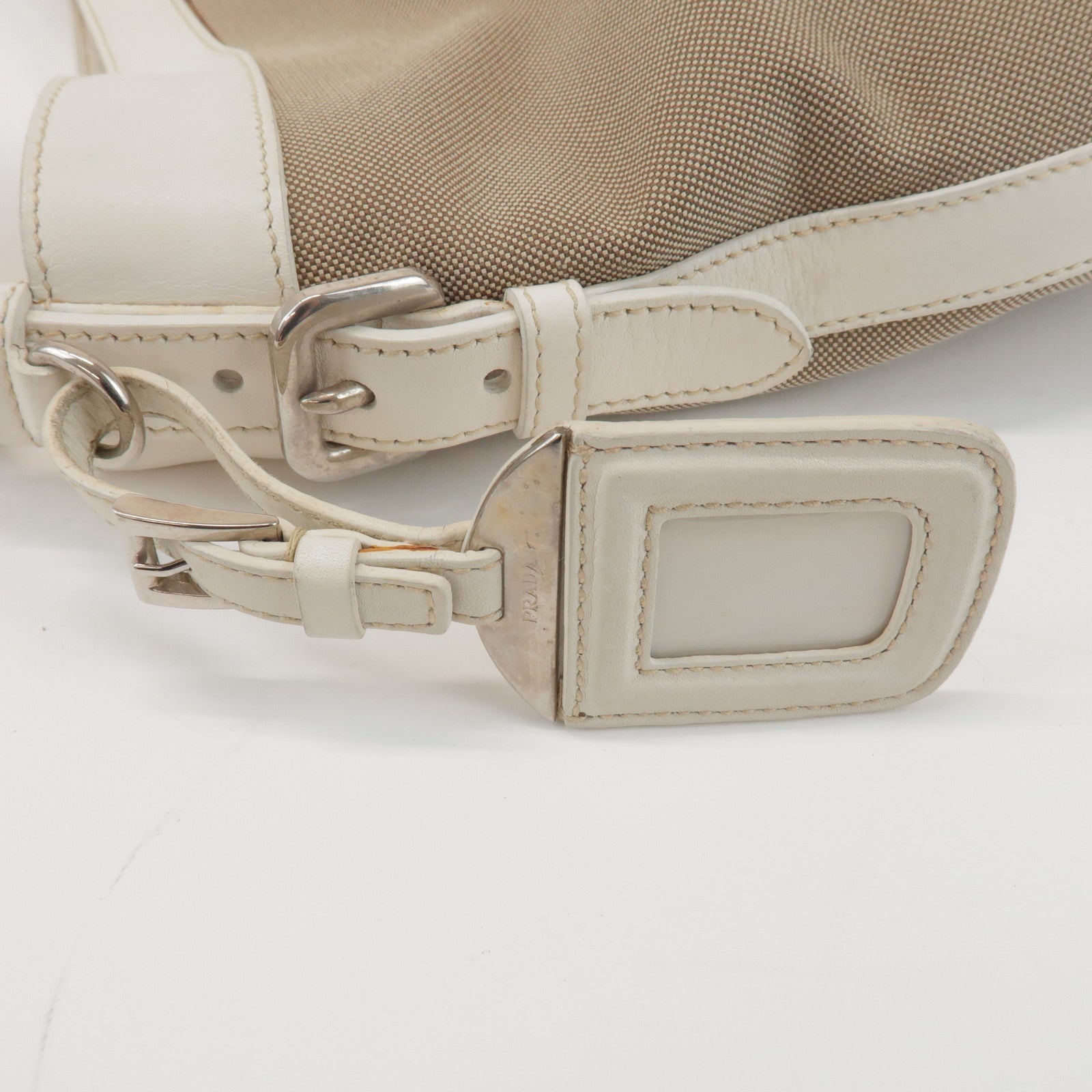 PRADA Jacquard Canvas Leather Shoulder Bag Hand Bag Beige Ivory