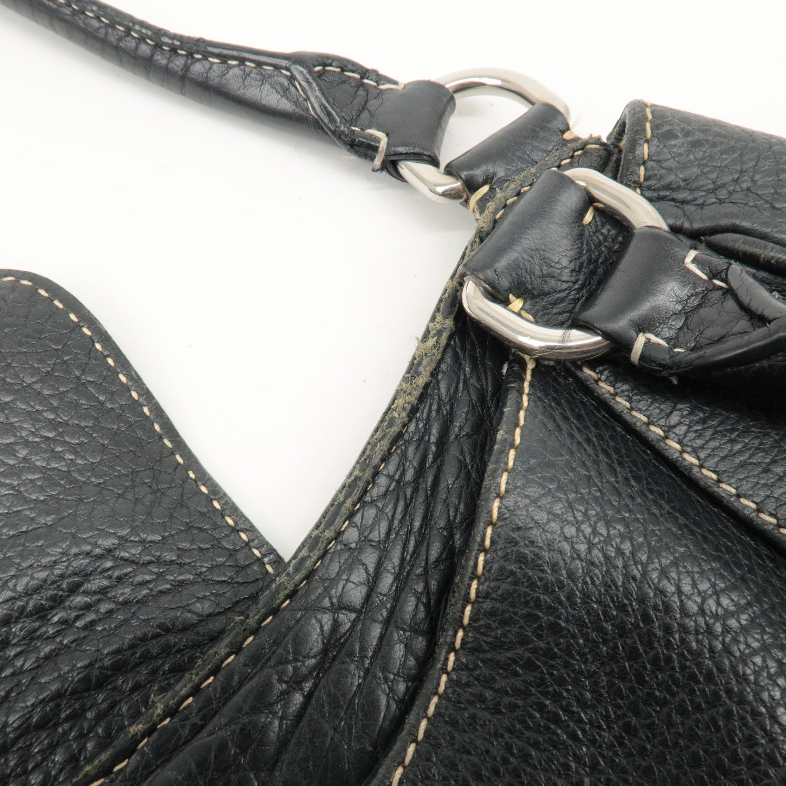 PRADA Logo Leather Shoulder Bag Hand Bag Black BR3593 Used
