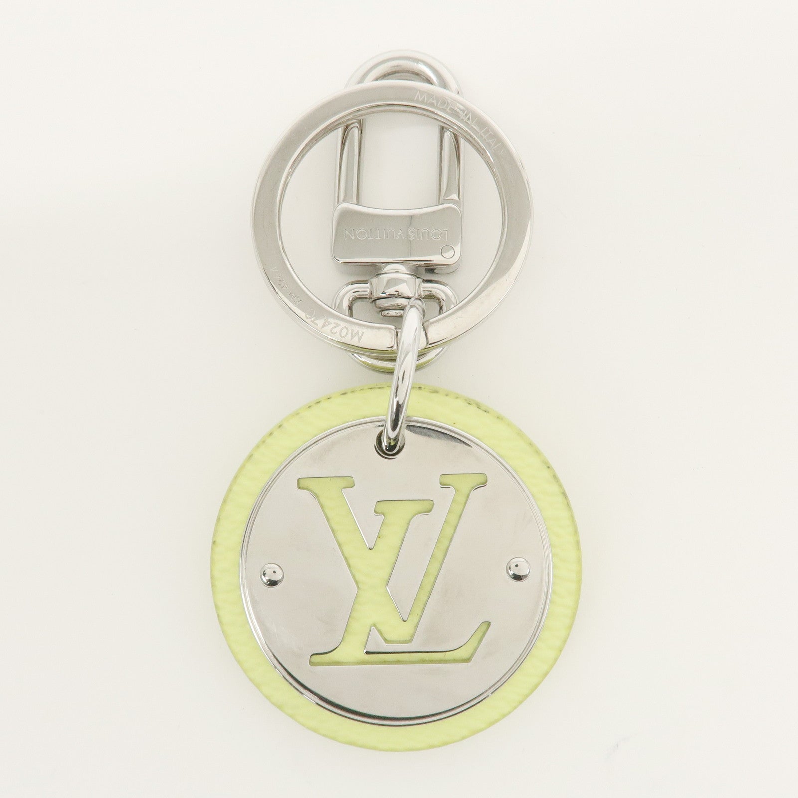 Louis Vuitton Circle Leather Metal Bag Charm Key Chain Lime M02470