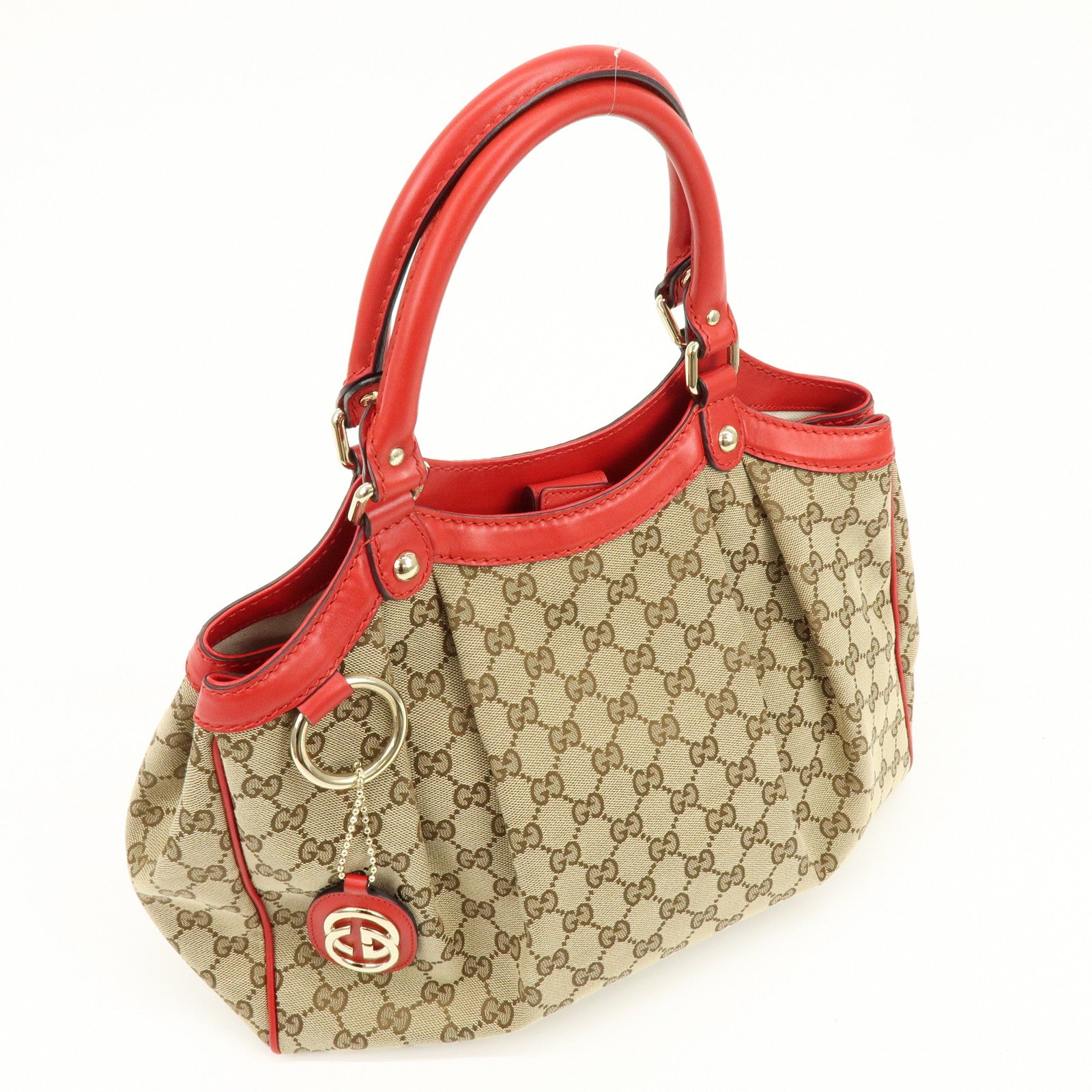 GUCCI Sukey Interlocking G GG Canvas Leather Tote Bag Beige Red