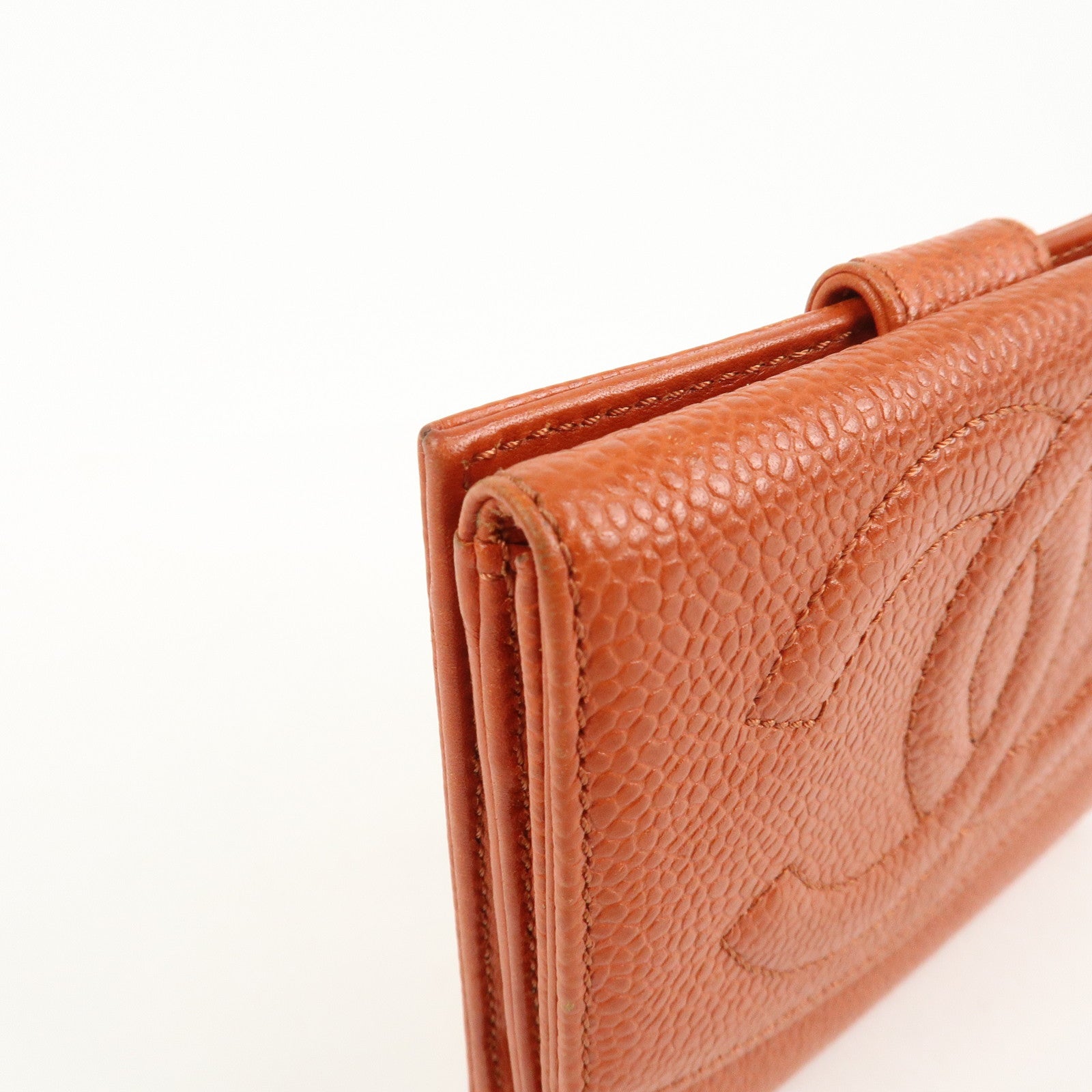 CHANEL COCO Mark Caviarskin Double Hook Bi-Fold Wallet A13496 Used