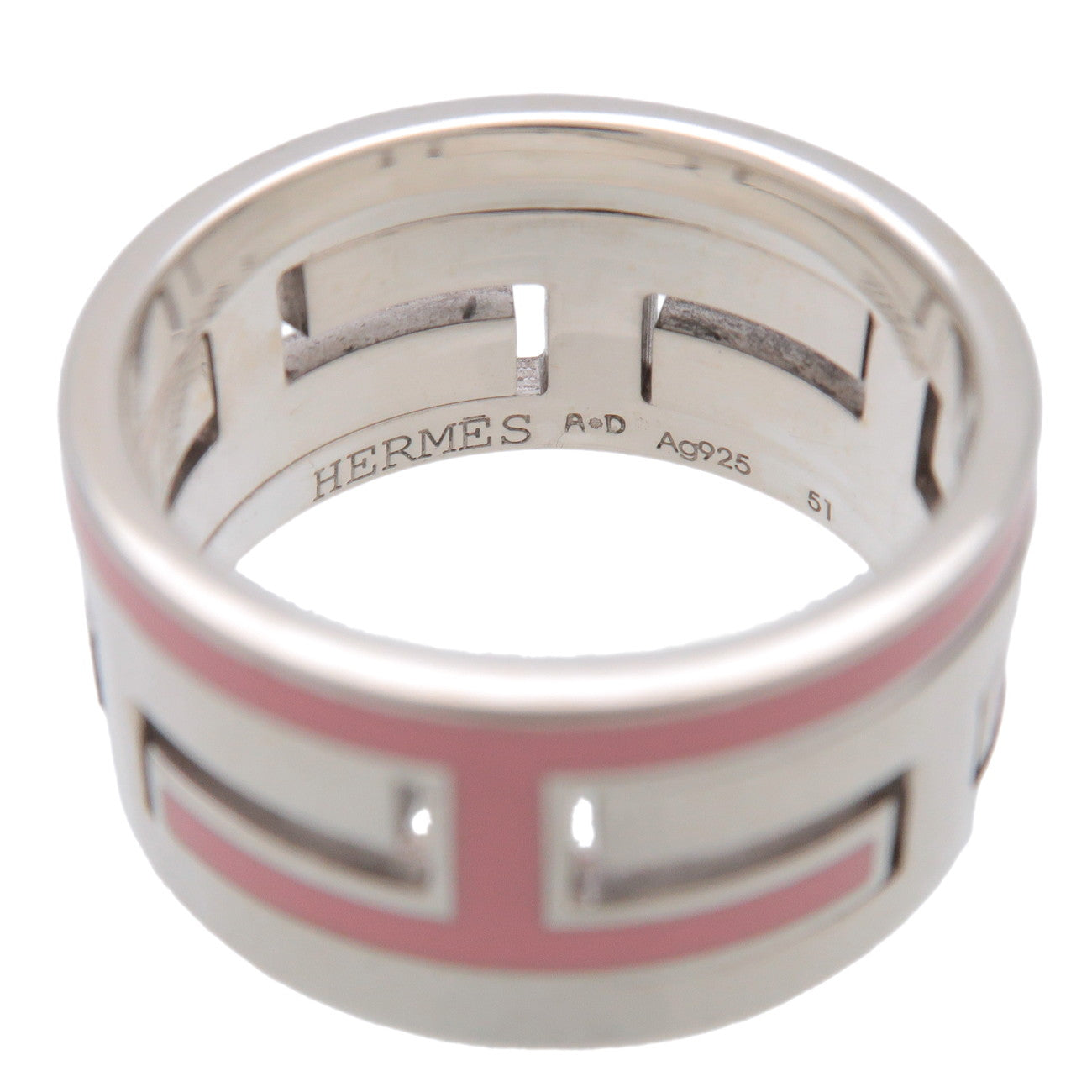 HERMES Move Ash Enamel Ring SV925 Silver Pink #51 US5.5 EU51