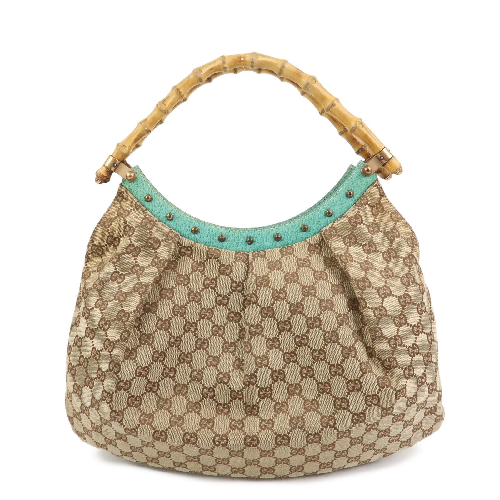 GUCCI Bamboo GG Canvas Leather Shoulder Bag Hand Bag Beige 124293