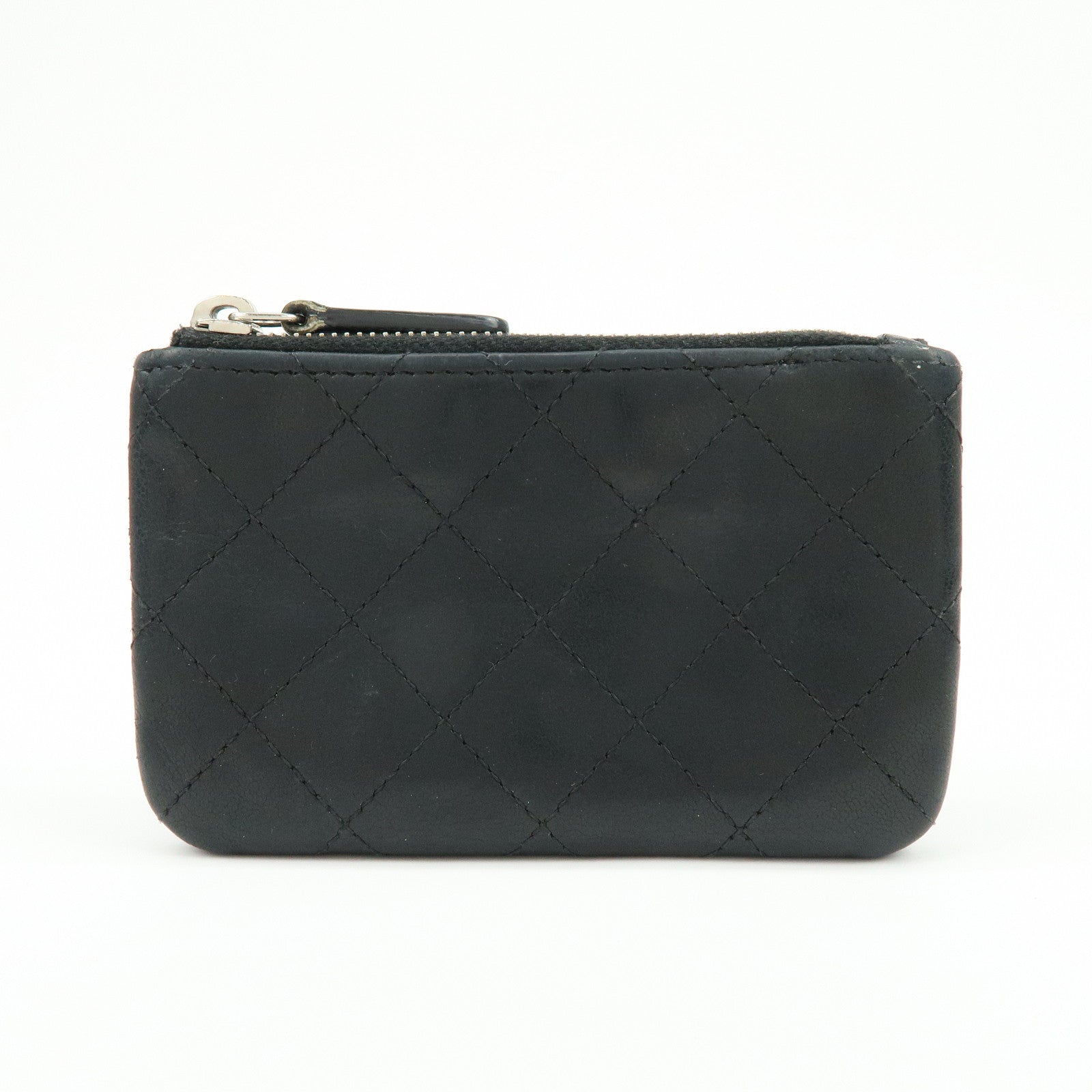 CHANEL Matelasse Lamb Skin Card Case Coin Case Black AP0214