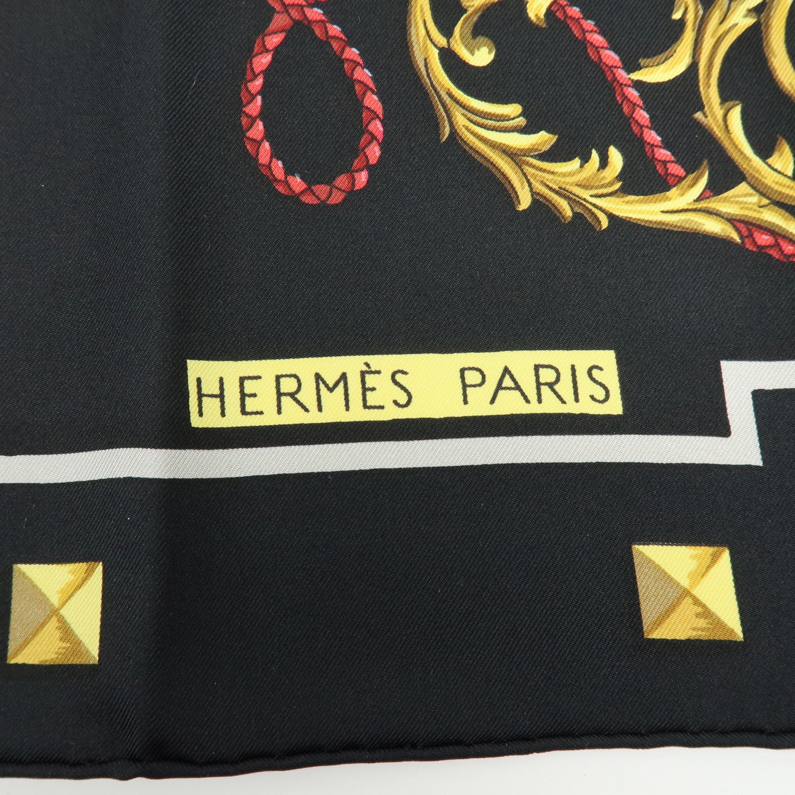 HERMES Carre 90 Silk 100% Scarf LES CLES THE KEYS RARE Black