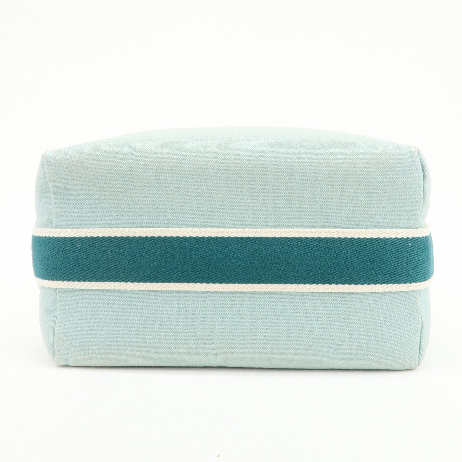 HERMES Bride A Brac GM Canvas Leather Hand Bag Pouch Light Blue