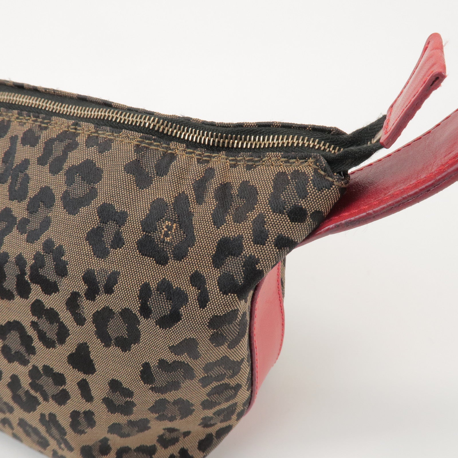 FENDI Canvas Leather Leopard Hand Bag Cosmetic Pouch Brown 26360