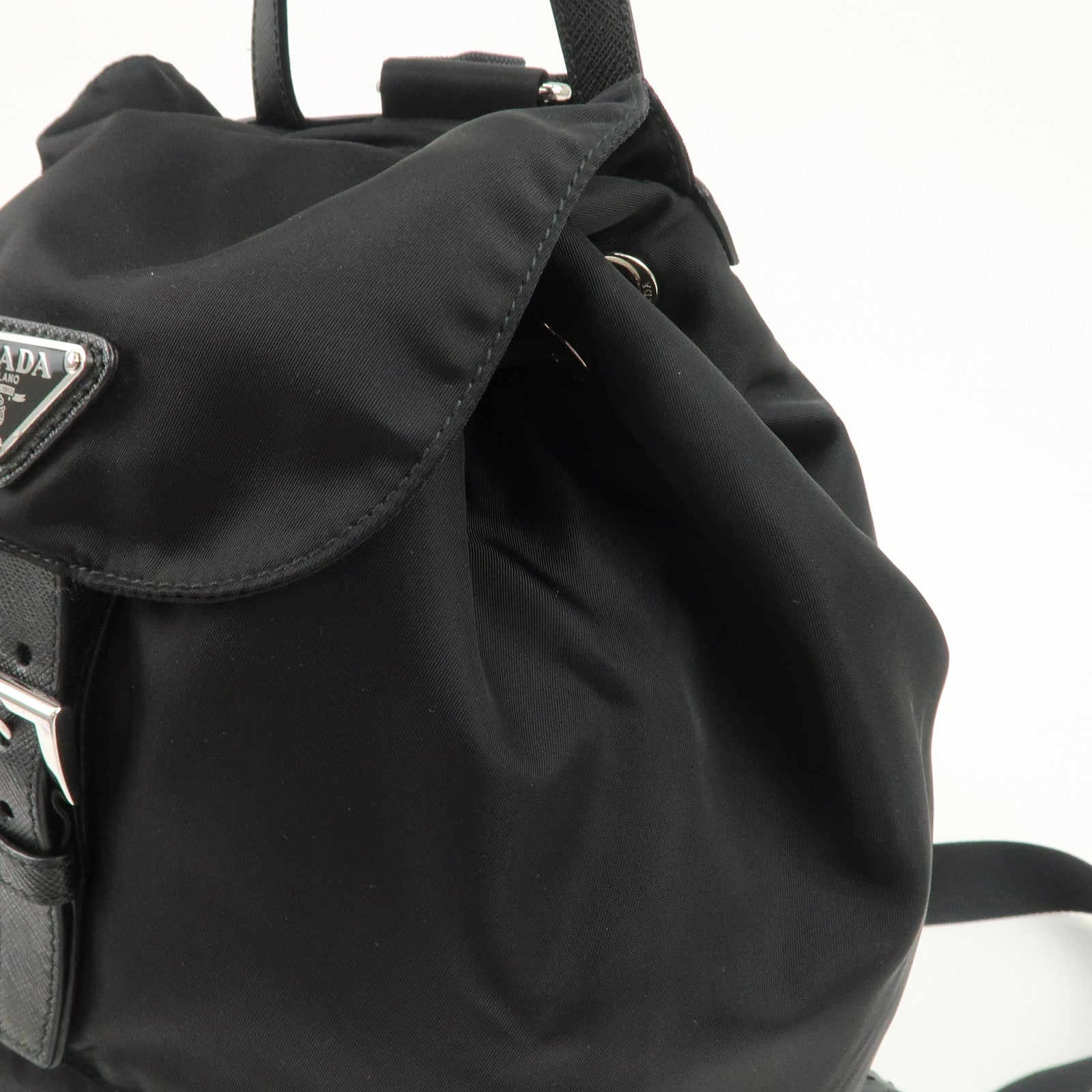 PRADA Triangle Logo Nylon Leather Backpack Rucksack Black 1BZ032