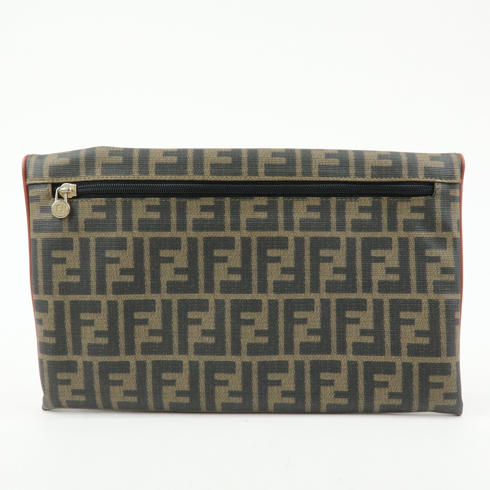 FENDI Zucca PVC Coated Canvas Leather Clutch Bag Brown 2487133