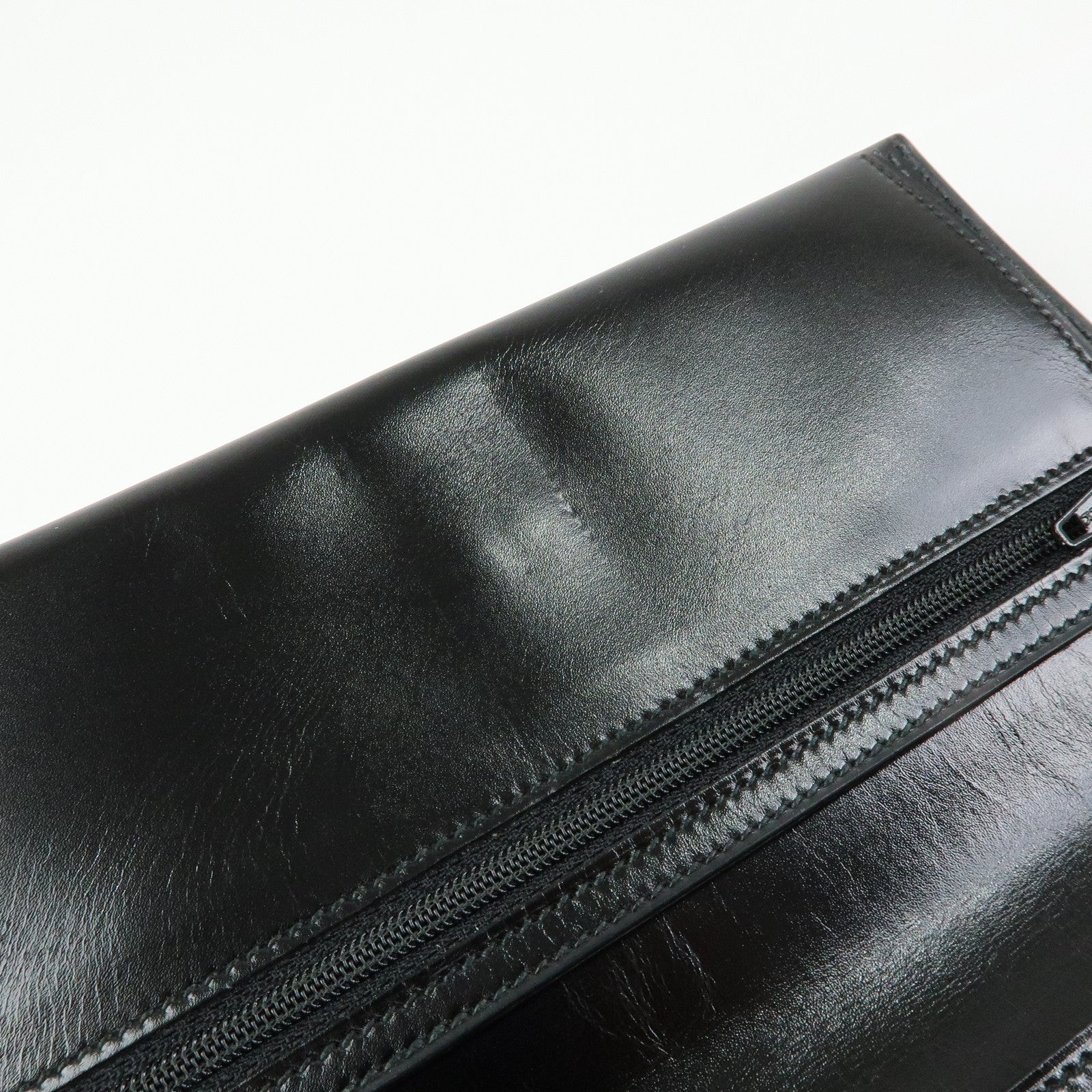 HERMES Bearn Box Calf Bi-fold Long Wallet 〇QStamped Black Gold