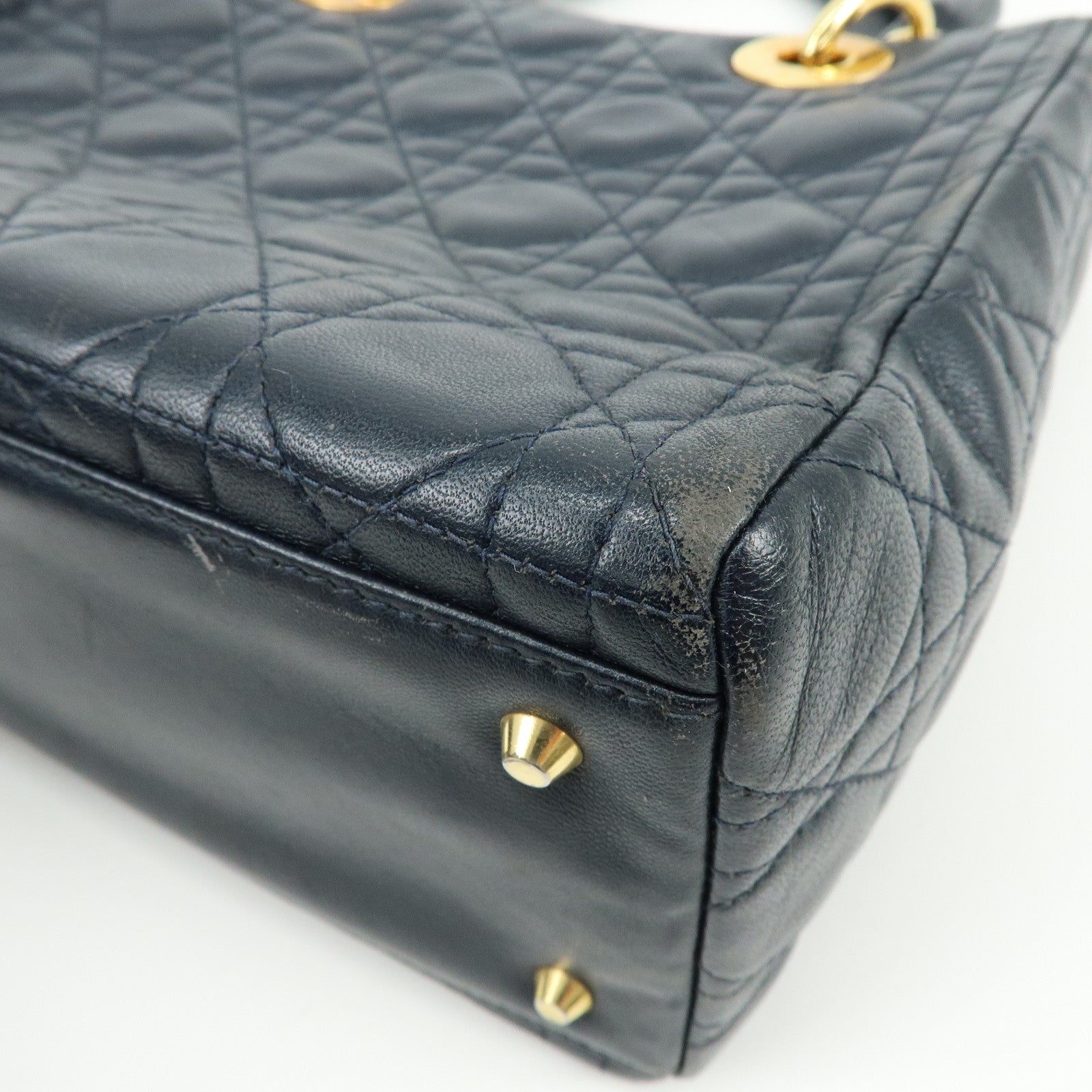 Christian Dior Lady Dior Cannage Leather Hand Bag Navy