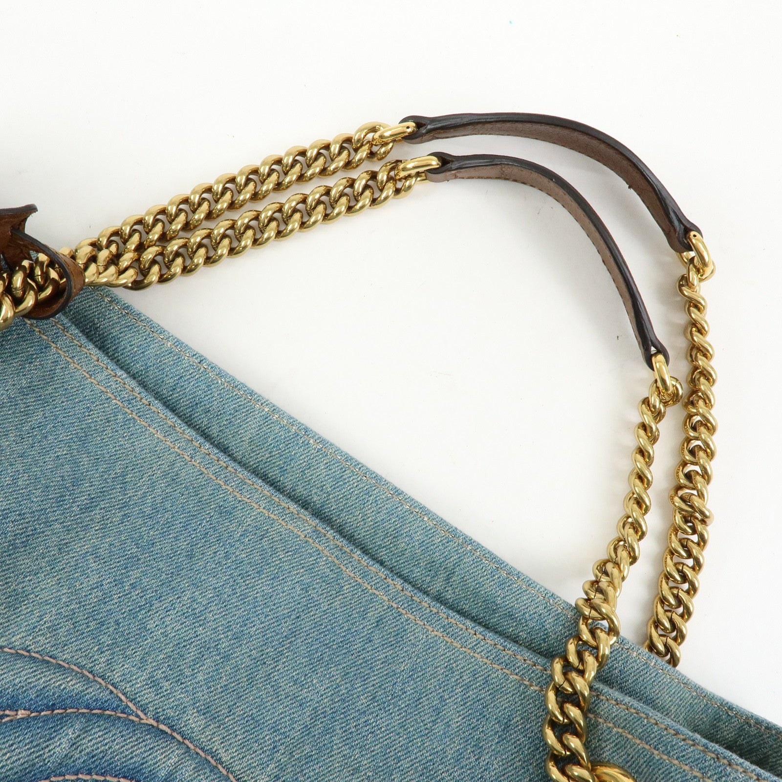 GUCCI SOHO Interlocking G Denim Leather Chain Shoulder Bag 308982