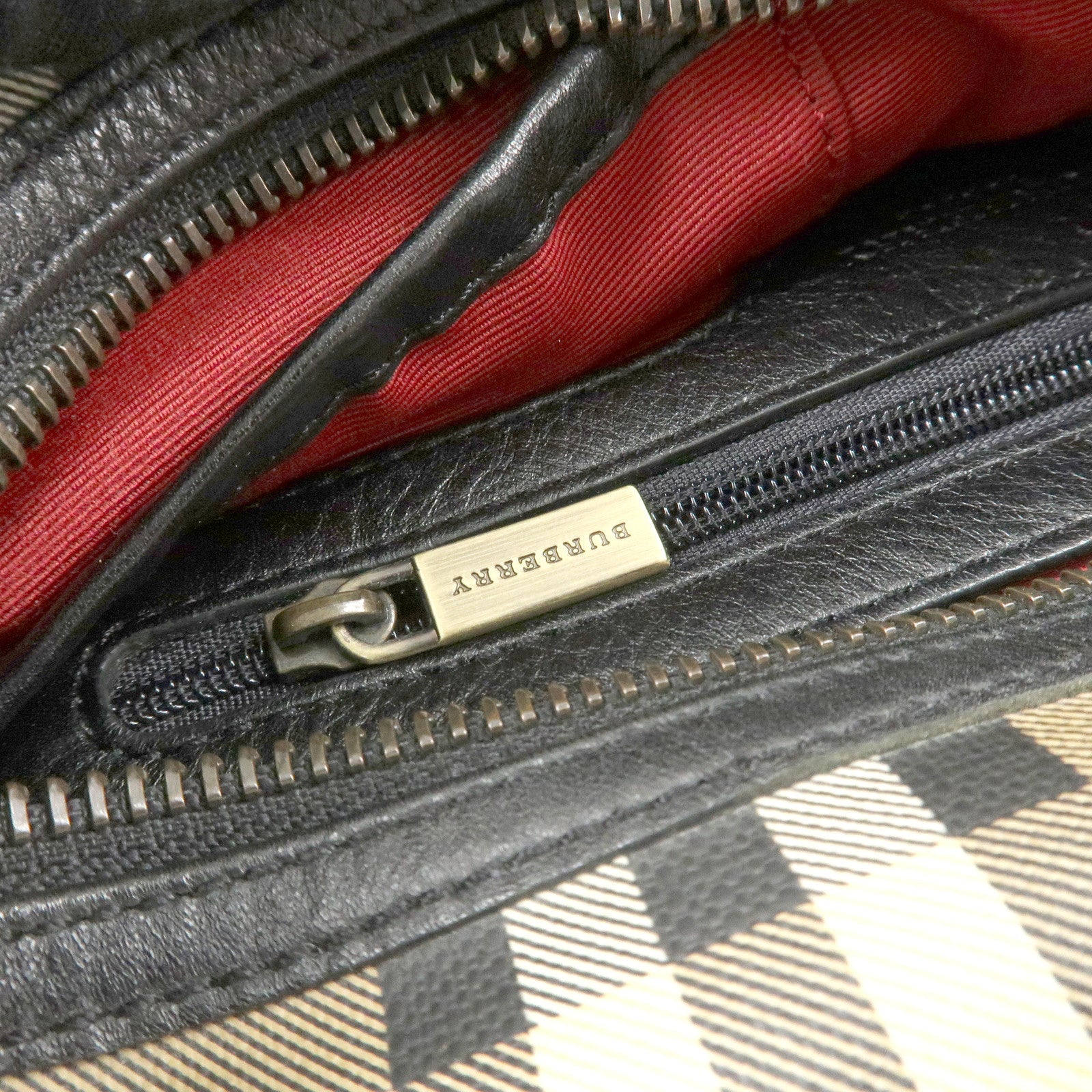 BURBERRY Nova Plaid Canvas Leather Shoulder Bag Hand Bag Beige Black Used