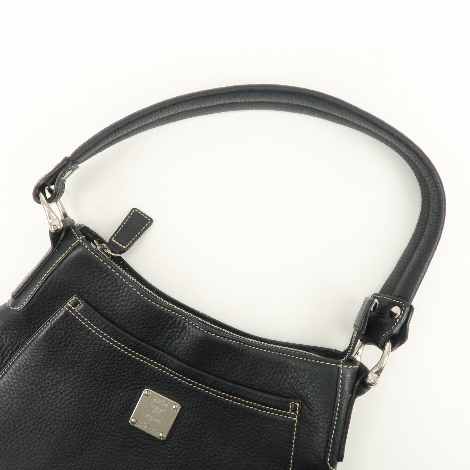 MCM Logo Plate Leather Shoulder Bag Hand Bag Black