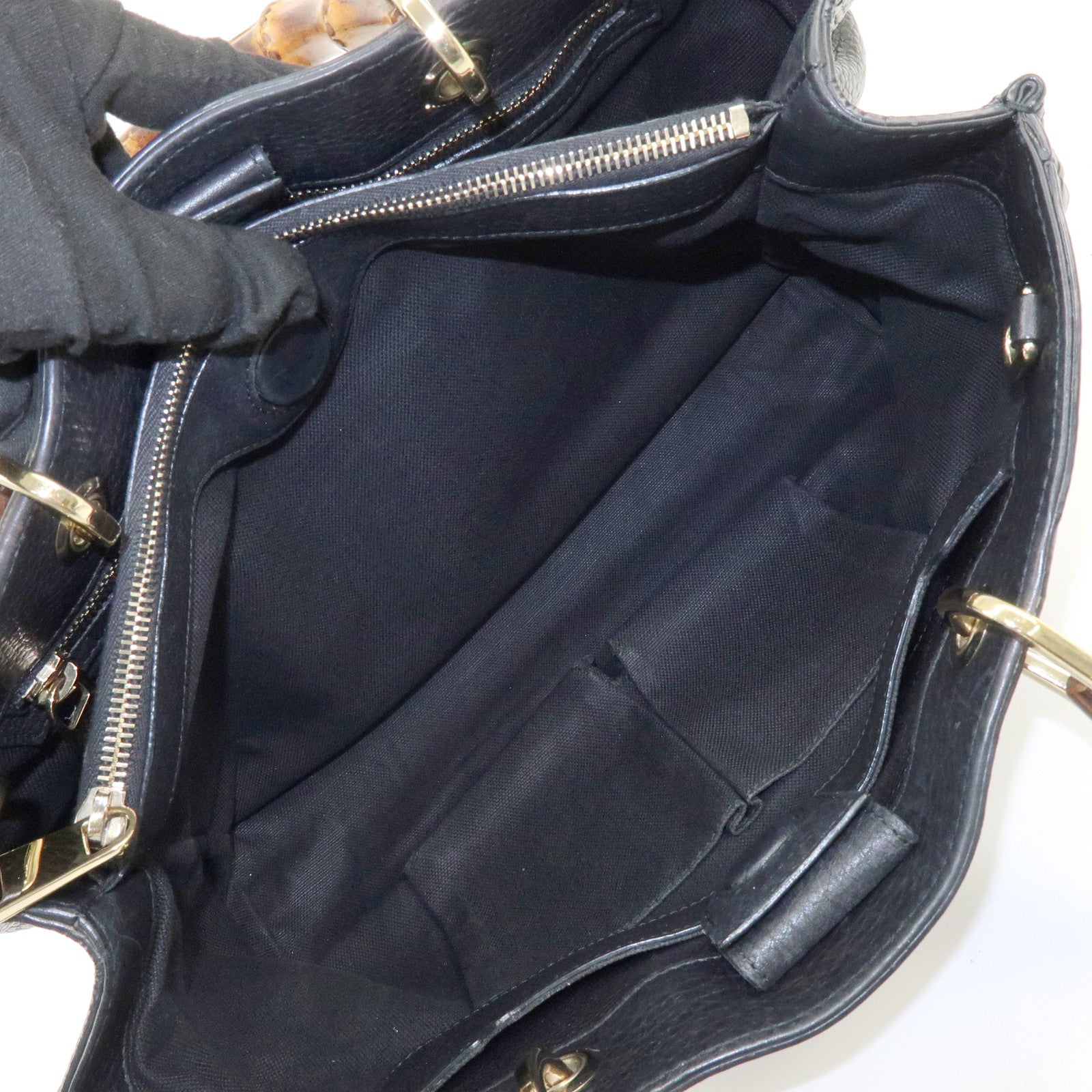 GUCCI Bamboo Shopper Medium 2Way Bag Shoulder Bag Black 323660