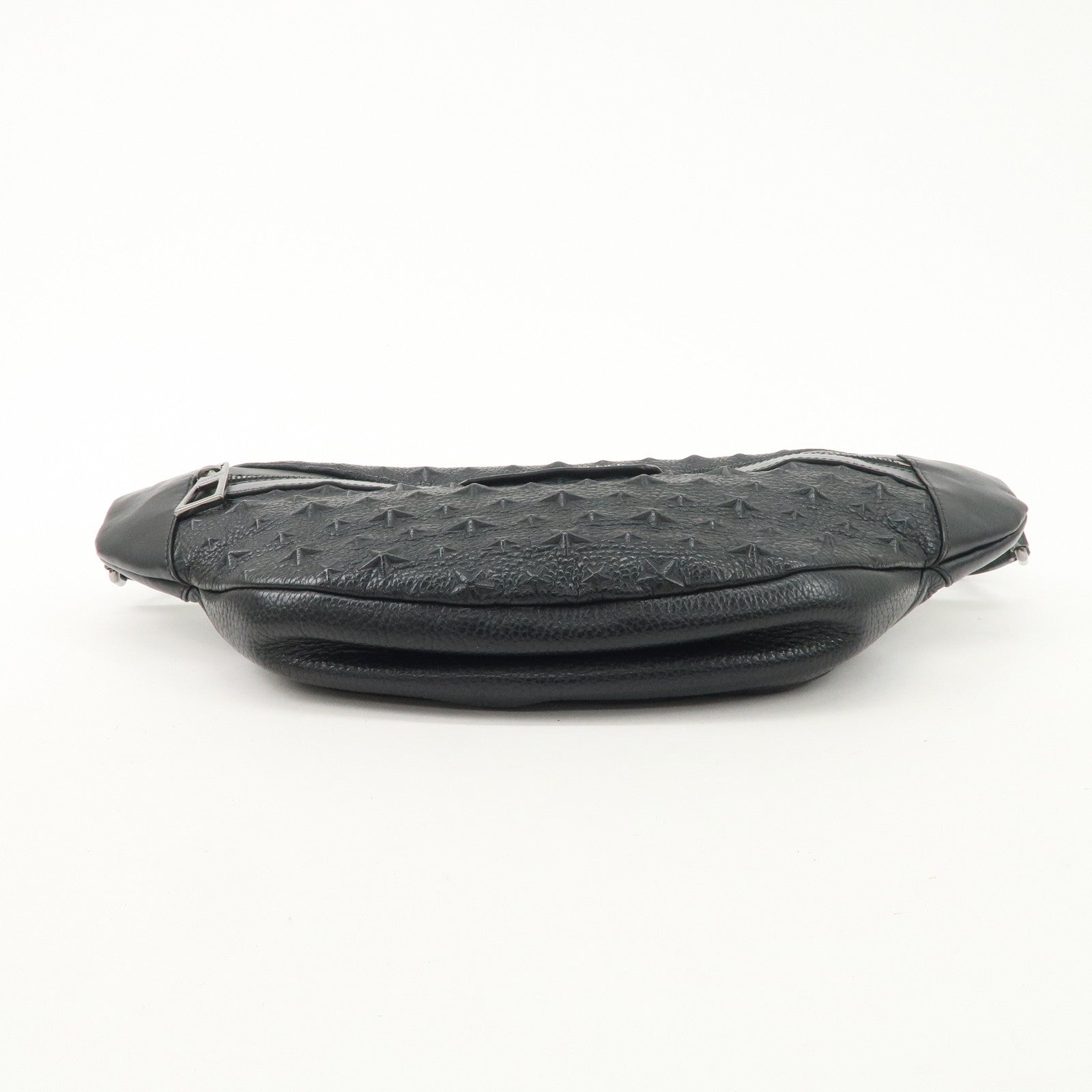 JIMMY CHOO Leather Waist Bag Crossbody Bag Black Silver Hardware Used