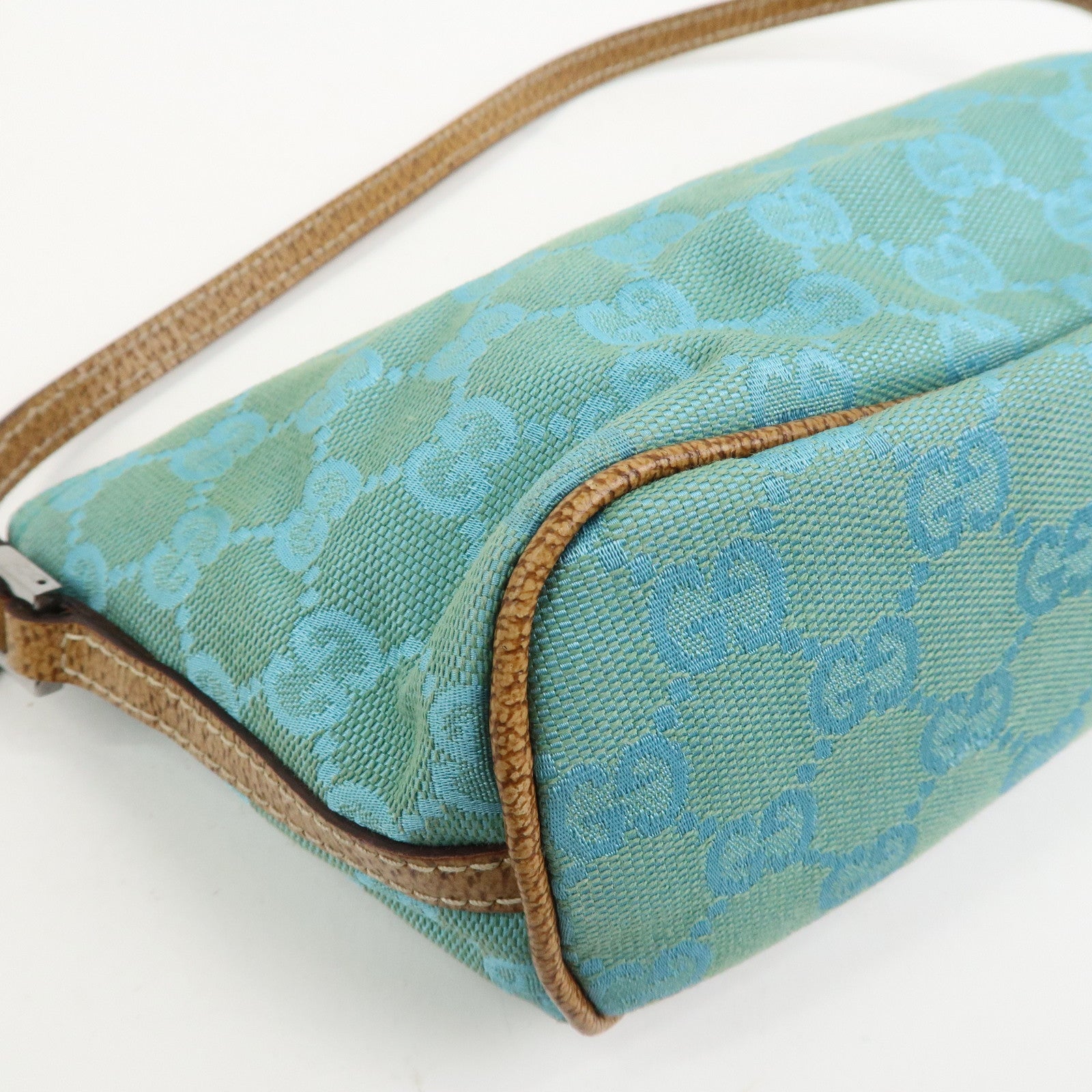 GUCCI Boat Bag GG Canvas Leather Hand Bag Light Blue 07198