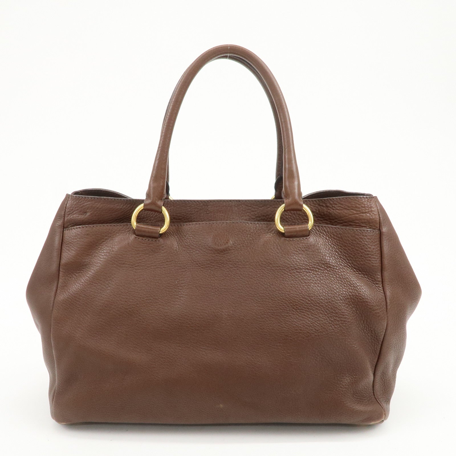 PRADA Vitello Daino Leather 2Way Shoulder Bag Tote Bag Brown BR4393