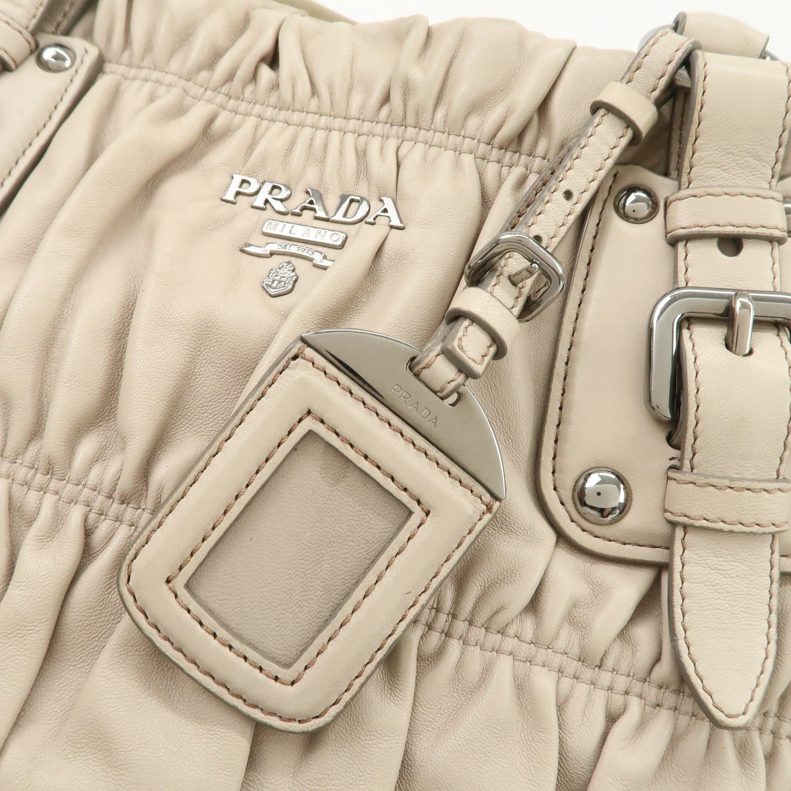 PRADA Leather 2WAY Bag Hand Bag Shoulder Bag Ivory BN1789