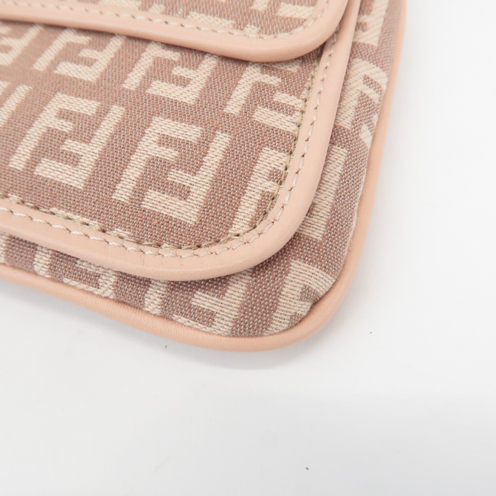 FENDI Zucchino Canvas Leather Pouch Purse Pink 8N0038