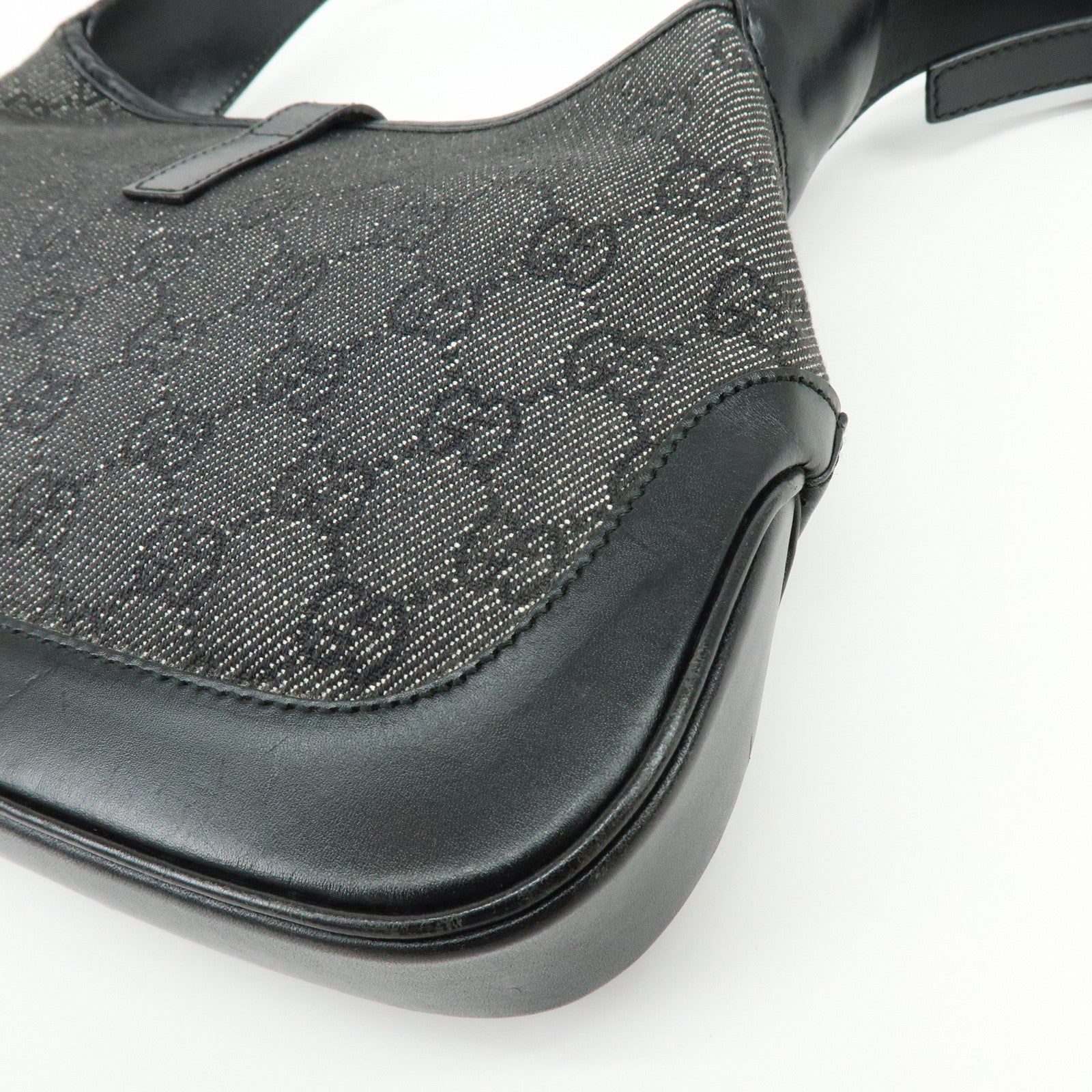 GUCCI Jackie GG Canvas Leather Shoulder Bag Hand Bag Black 01147