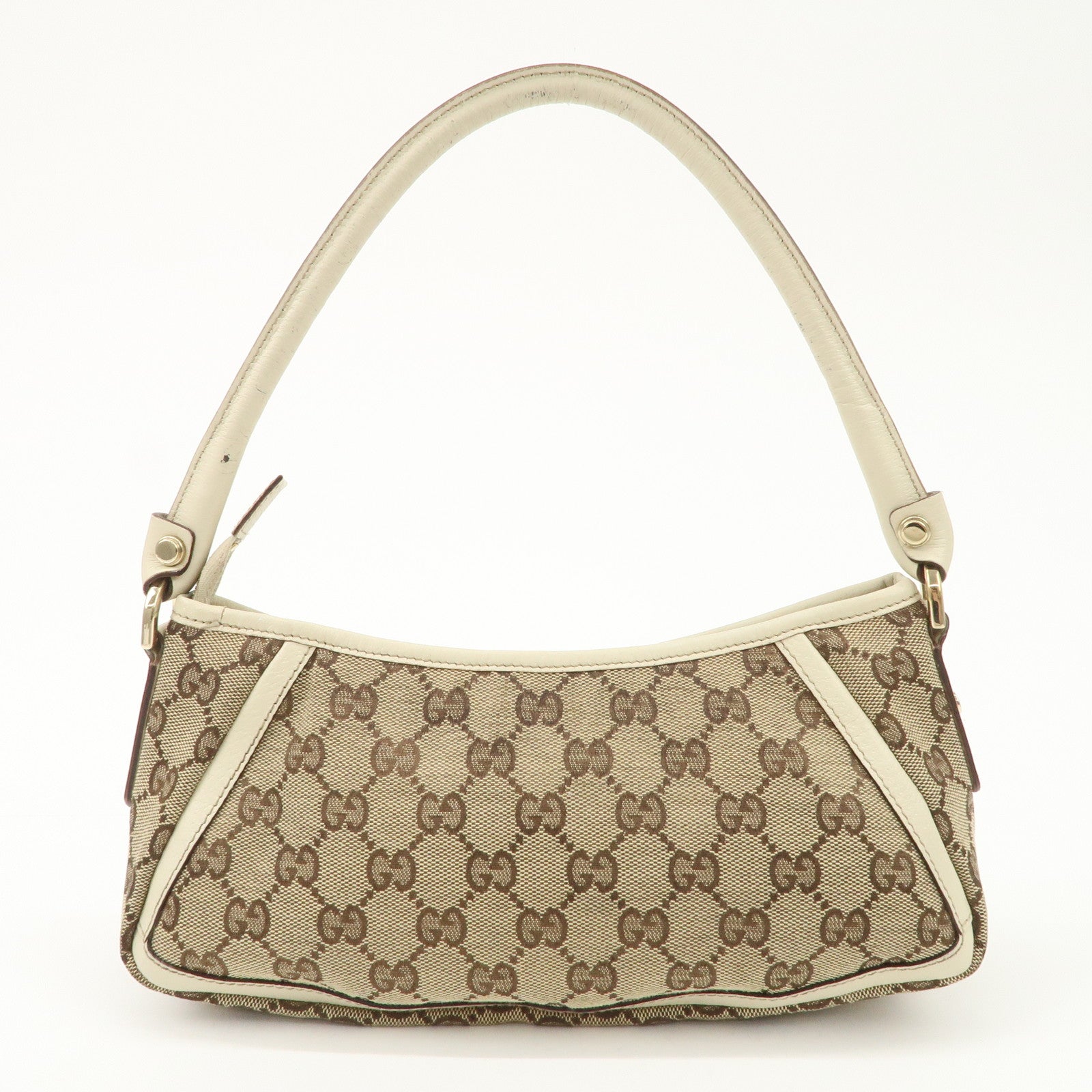 GUCCI Abbey GG Canvas Leather Shoulder Bag Beige Ivory Gold HDW 130939 Used