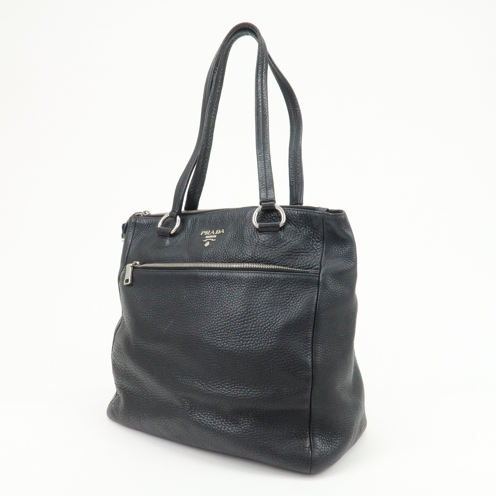 PRADA Logo Leather Shoulder Bag Hand Bag Tote Bag Black