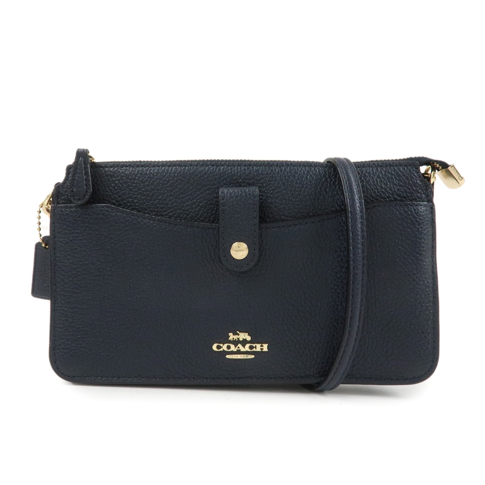 COACH Logo Leather Shoulder Bag Crossbody Bag Navy