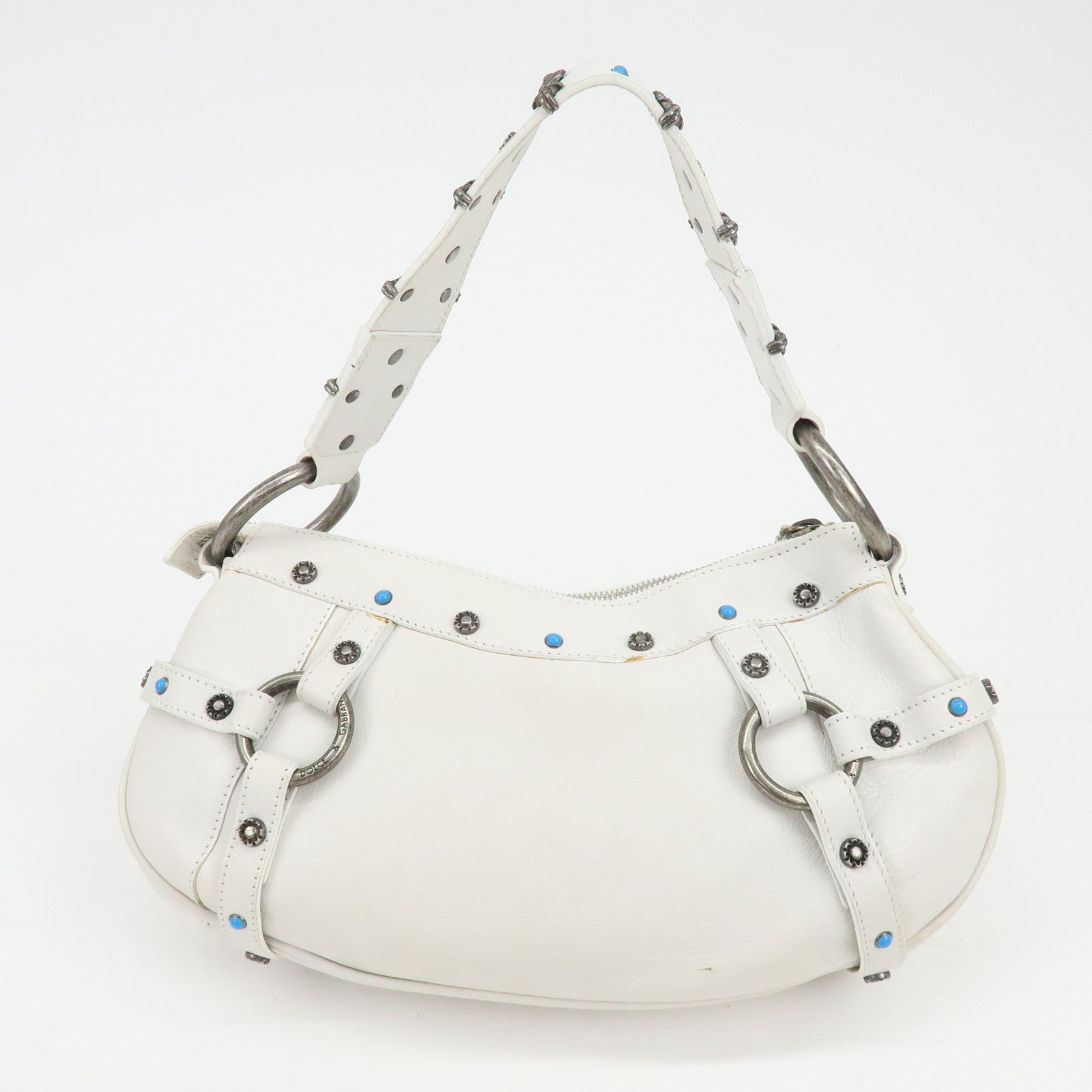 Dolce&Gabbana Leather Hand Bag Shoulder Bag Studs White Dolce&Gabbana Leather Hand Bag Shoulder Bag Studs White