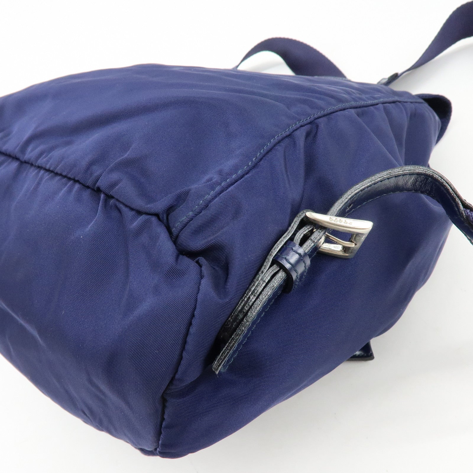 PRADA Triangle Logo Nylon Leather Backpack Rucksack Navy B4650F