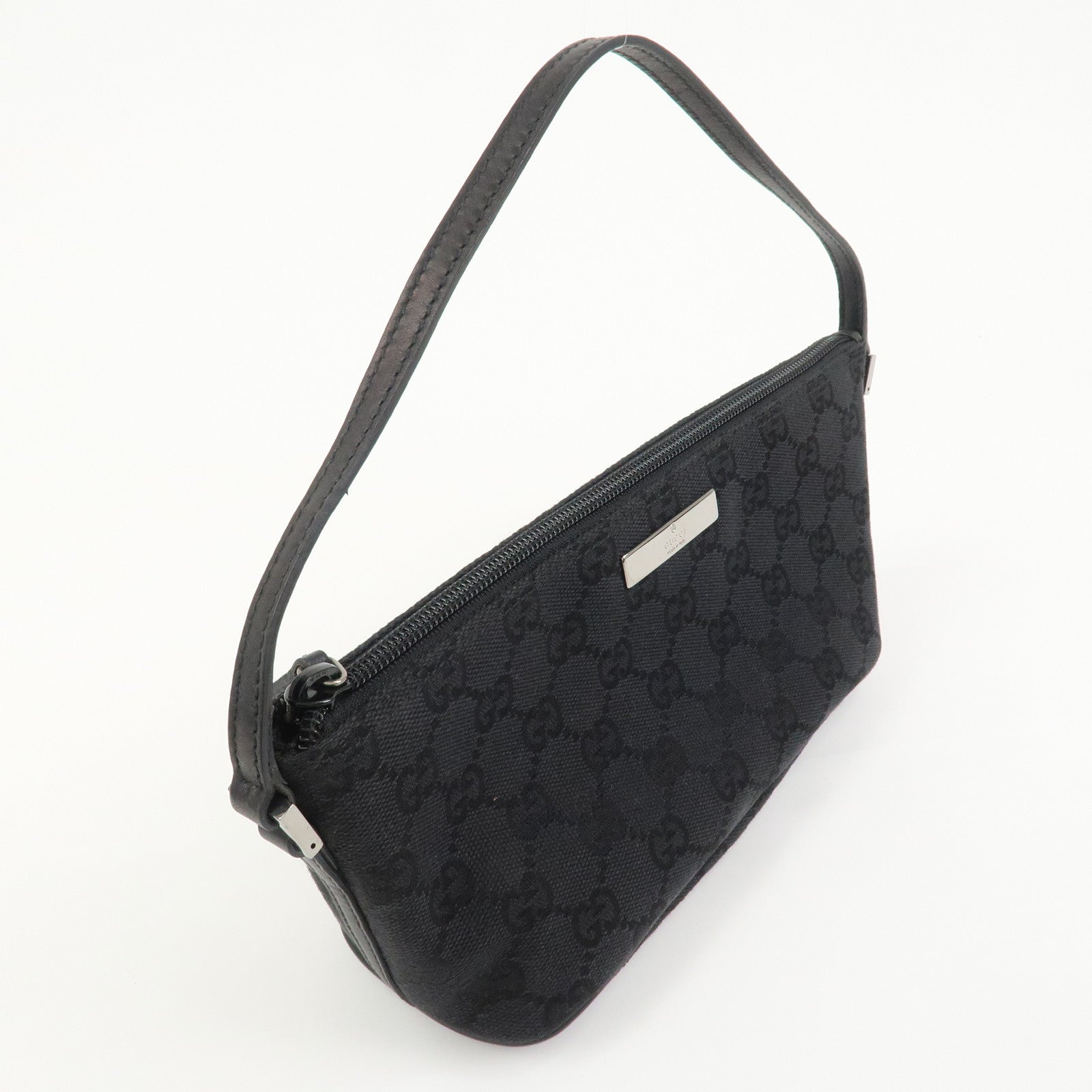 GUCCI Boat Bag GG Canvas Leather Hand Bag Black 07198