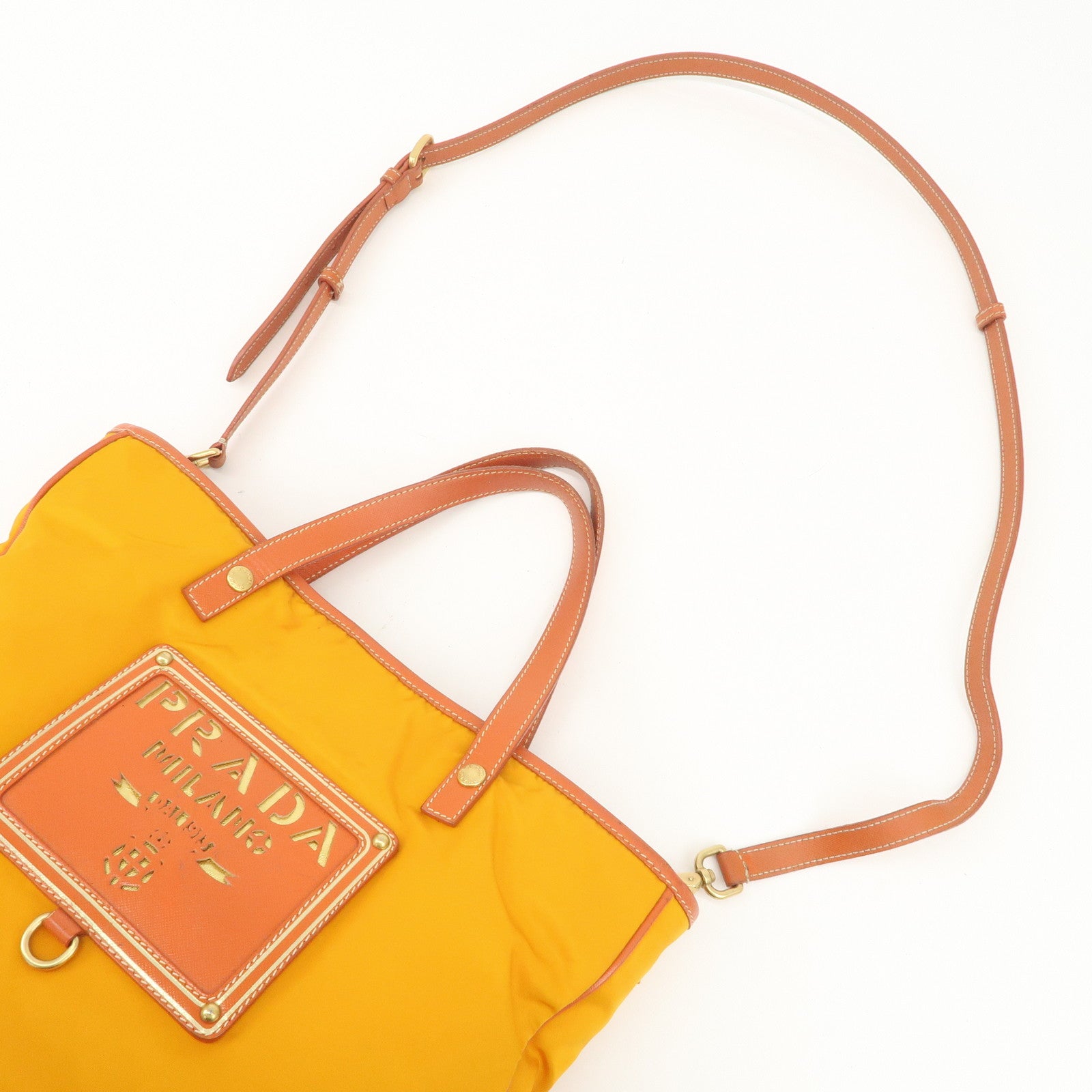 PRADA Logo 2Way Bag Tote Bag Shoulder Crossbody Bag Orange BN1473