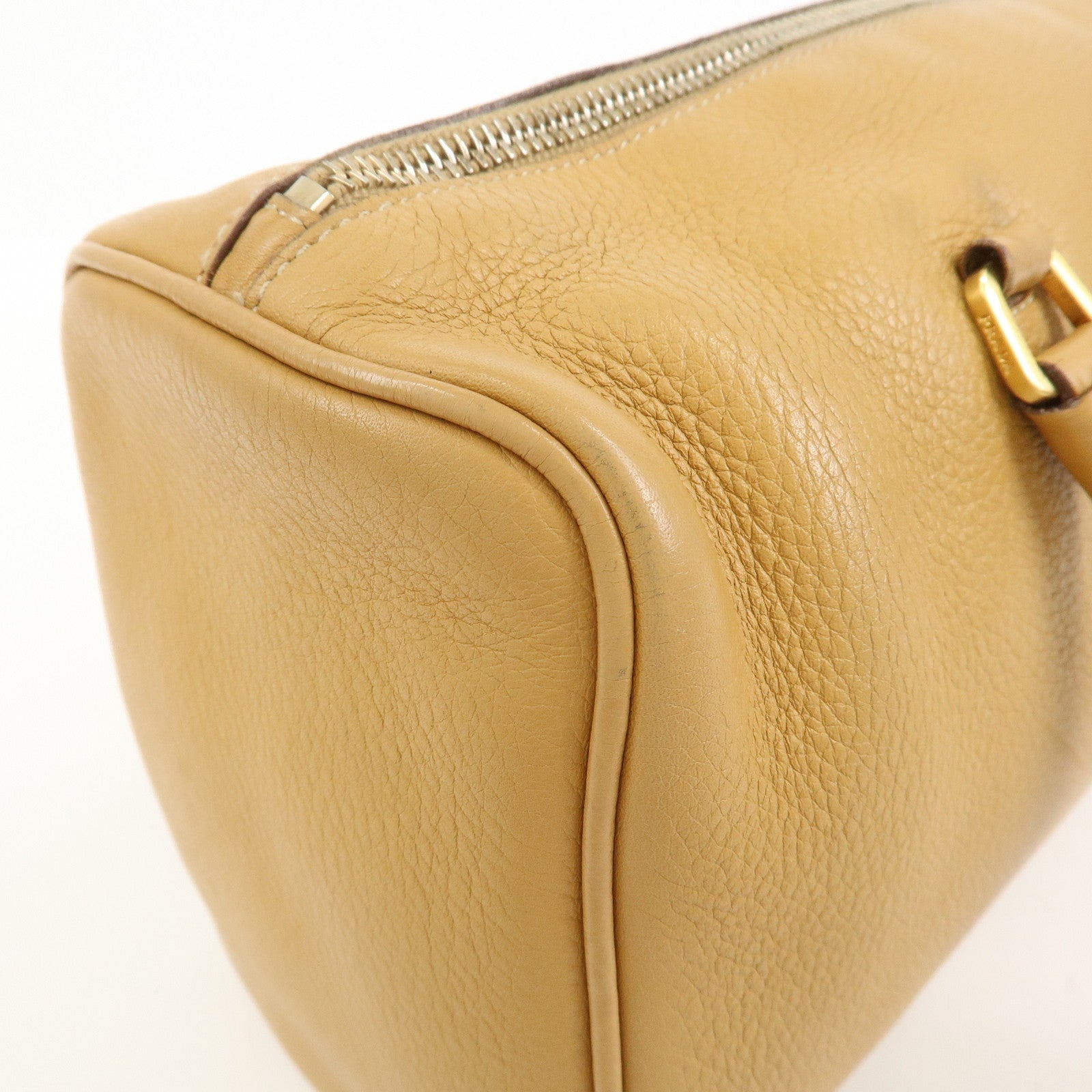 PRADA Leather Hand Bag Boston Bag Hand Bag Beige