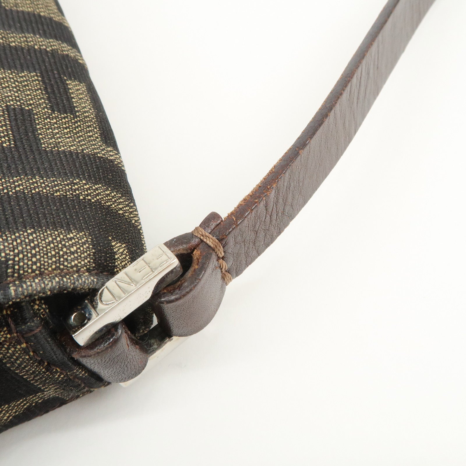 FENDI Zucca Canvas Leather Shoulder Bag Hand Bag Brown 26640