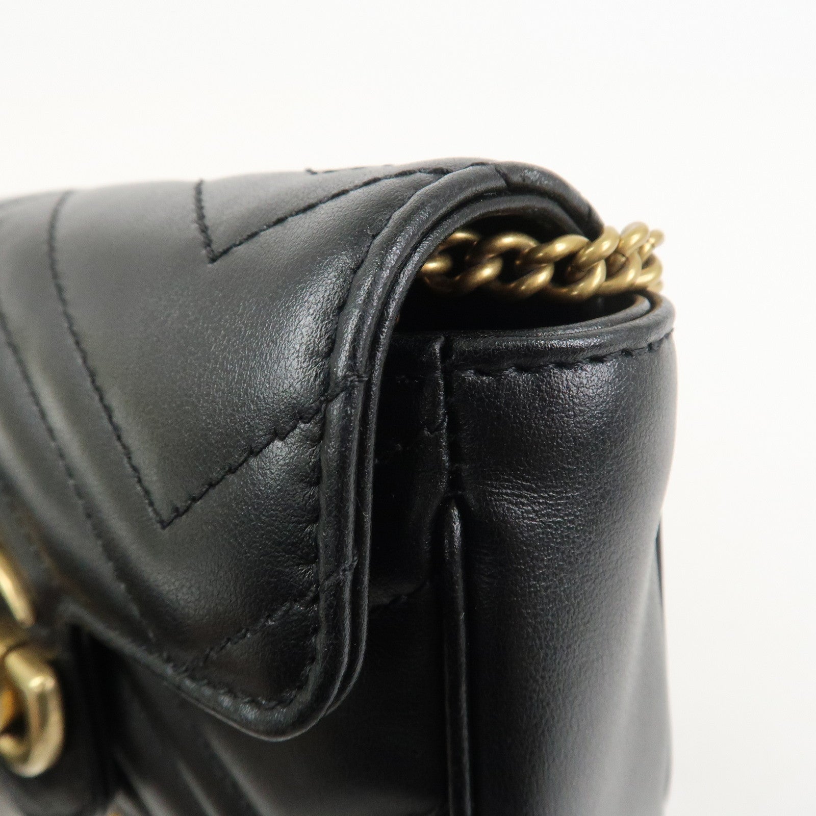 GUCCI GG Marmont Leather Chain Shoulder Bag Black 476433