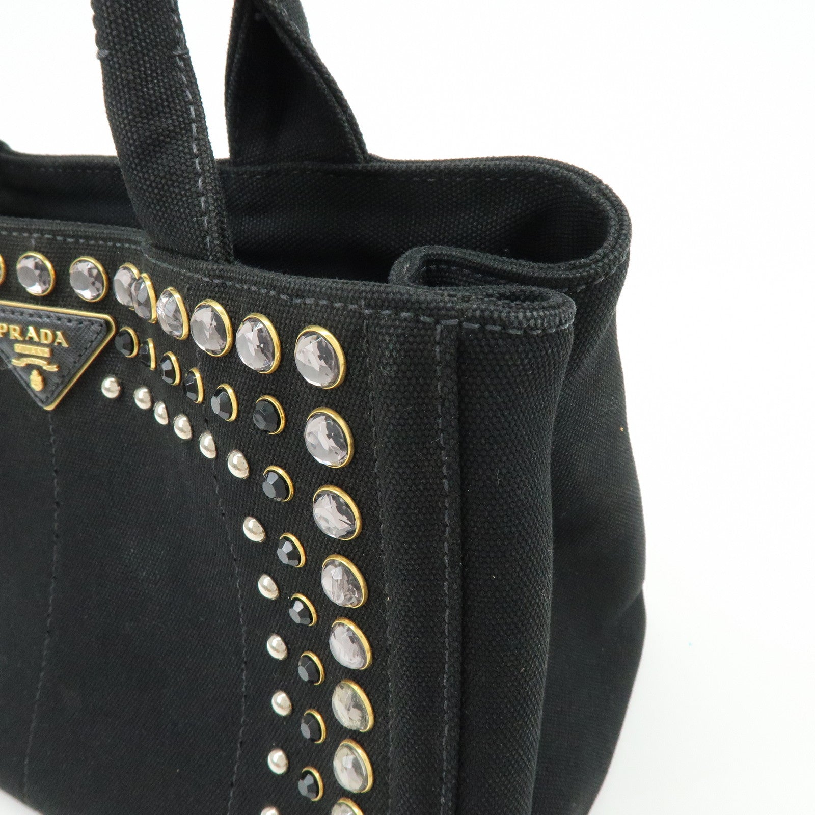 PRADA Triangle Logo Canapa Mini Canvas Bijoux 2Way Bag Black1BG439